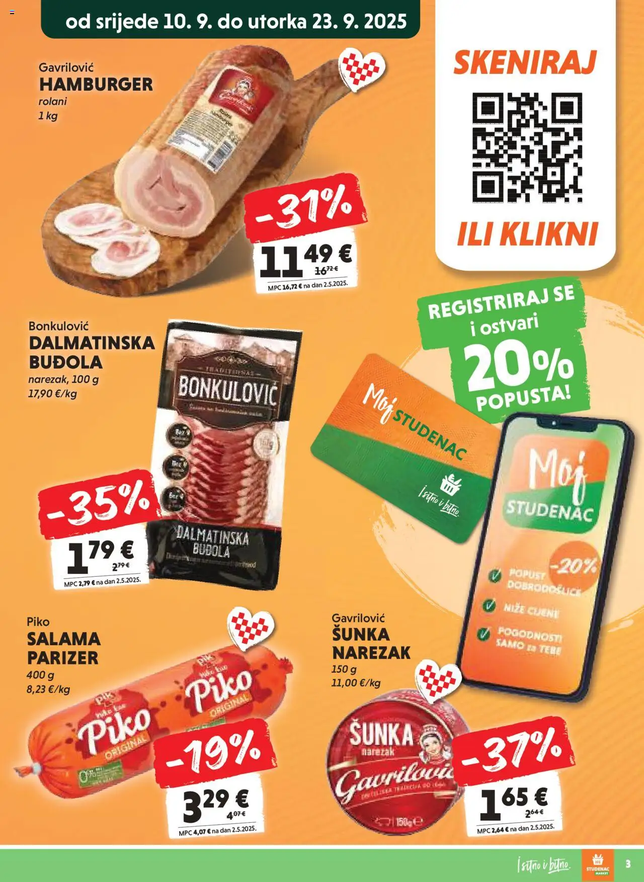 Studenac katalog | vrijedi od 10.09.2025 | Stranica: 3 | Proizvodi: Salama, Šunka, Narezak, Parizer