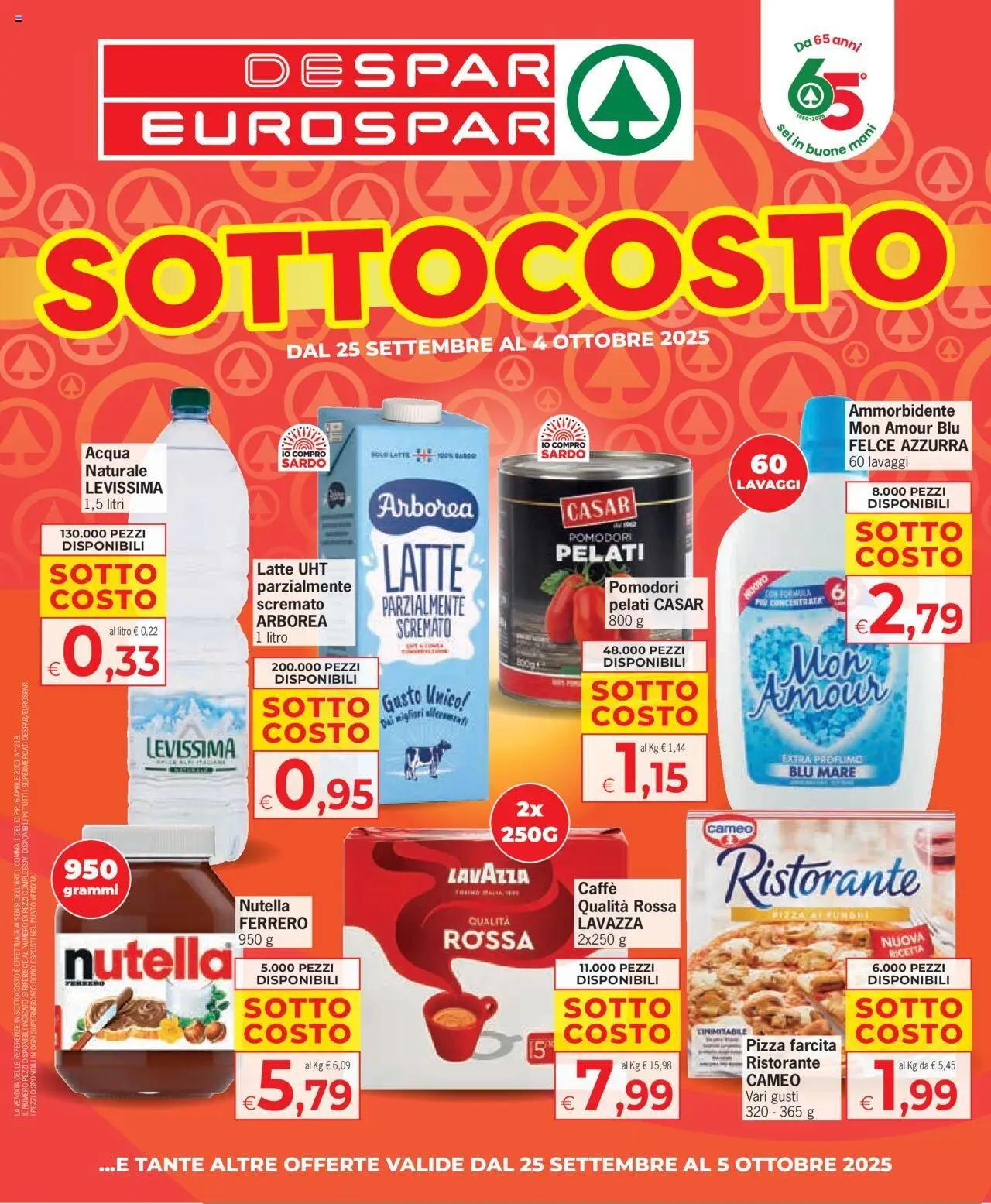 Volantino Eurospar del 25.09.2025 | Pagina: 1 | Prodotti: Caffè, Pizza, Pomodori, Nutella