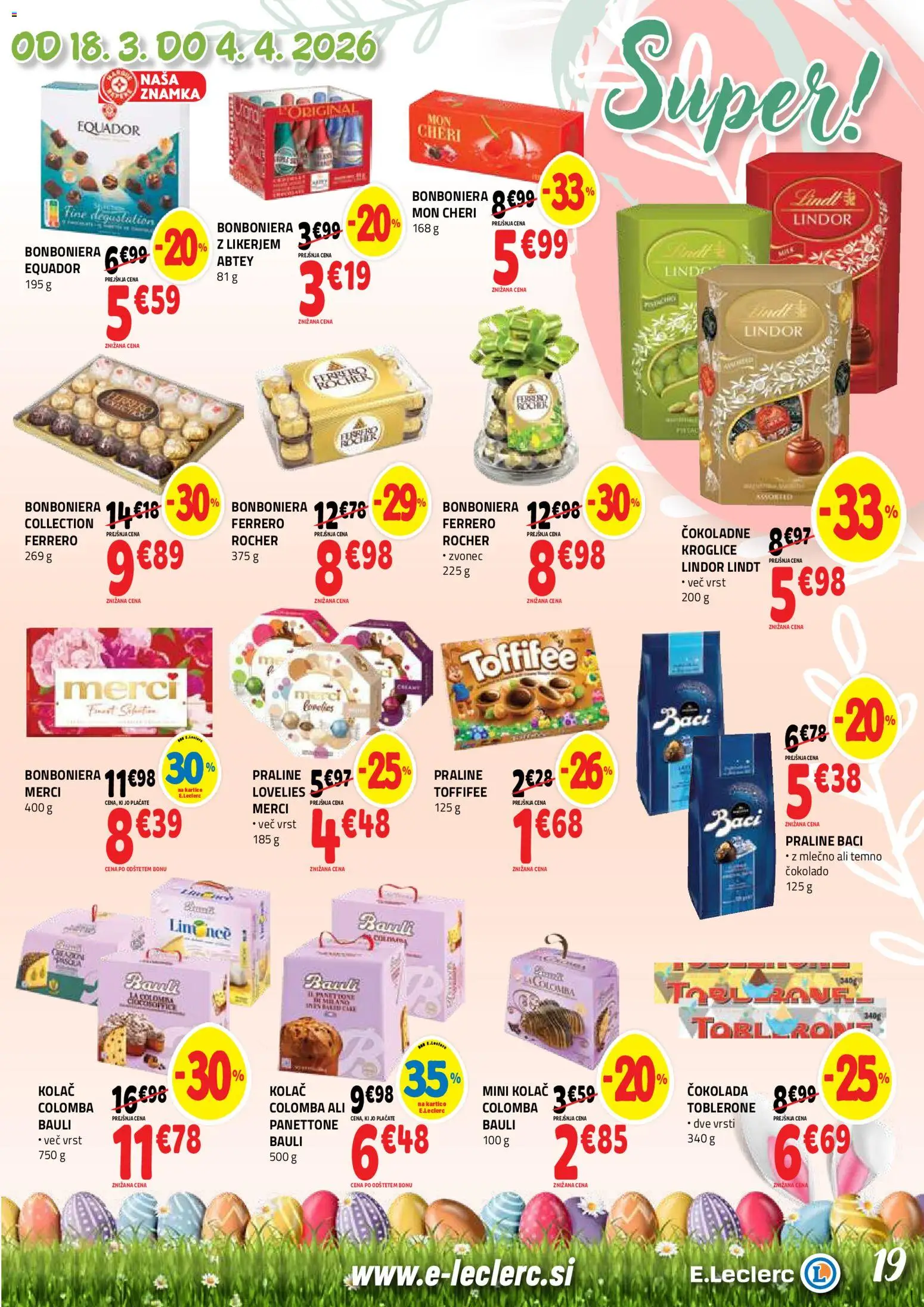 Novi E.leclerc katalog ponudbe – veljaven od 18.03.2026 | Stran: 19 | Izdelki: Kolač, Bonboniera, Cokolada