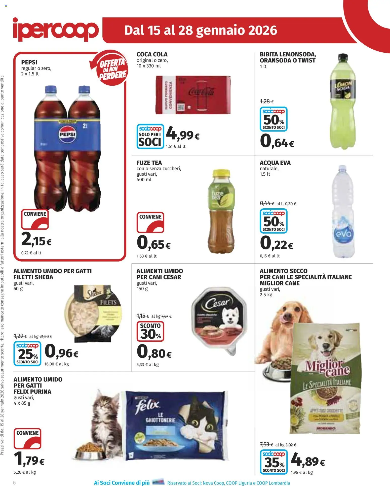 Volantino Ipercoop del 15.01.2026 | Pagina: 6 | Prodotti: Acqua, Data, Pepsi, Coca Cola