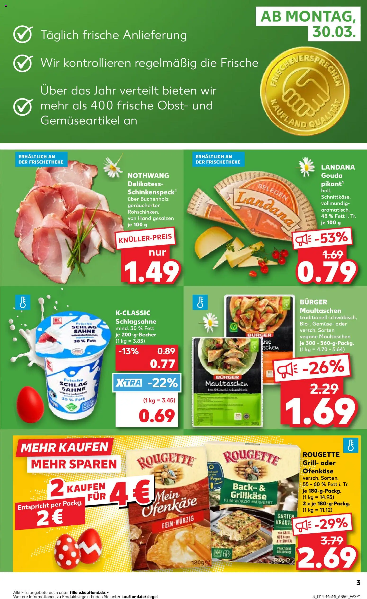 Kaufland Prospekt Stuttgart	 – gültig ab 30.03.2026 | Seite: 3 | Produkte: Gemüse, Obst, Pasta, Sahne