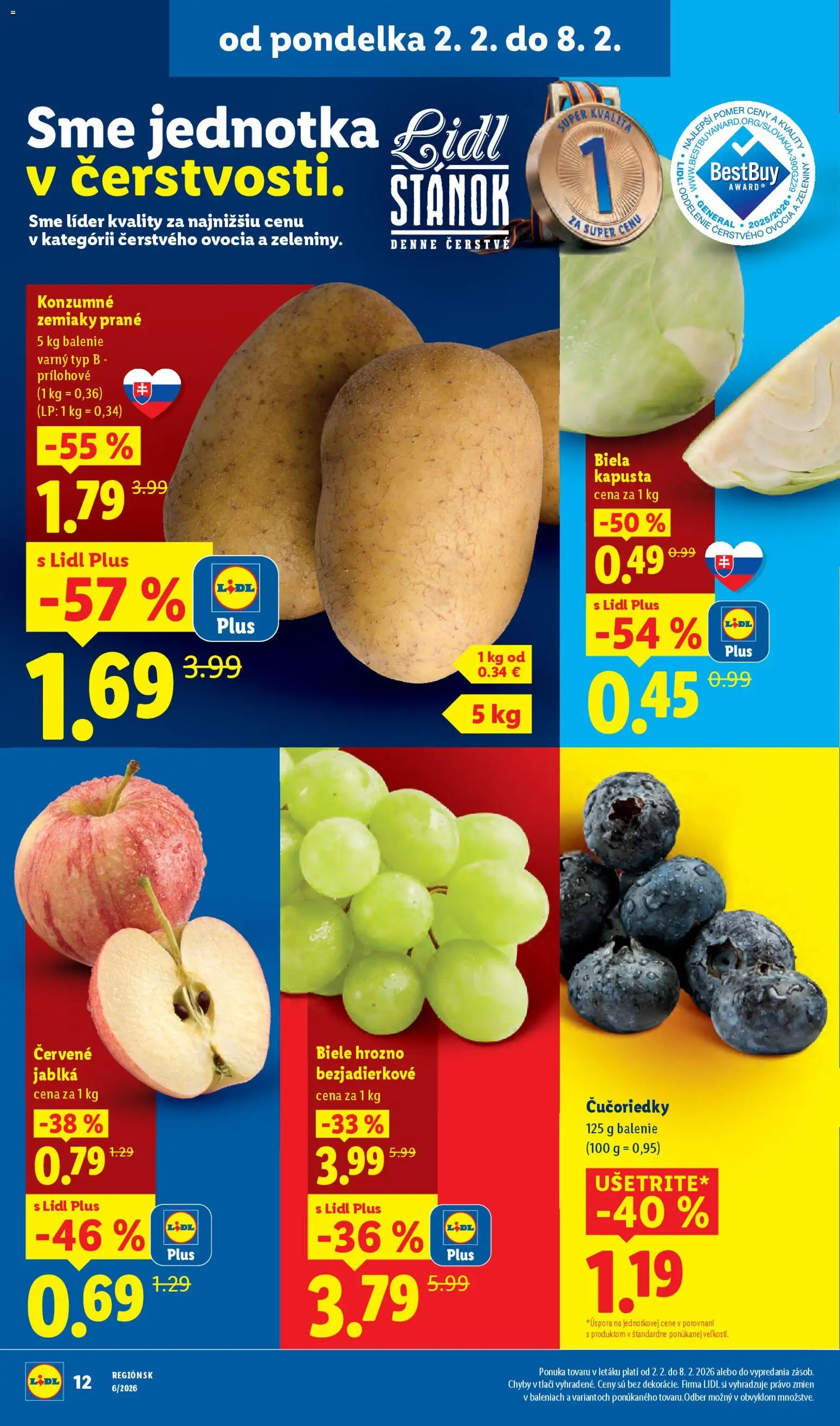Nové Lidl akcie – leták je platný od 02.02.2026 | Strana: 16 | Produkty: Jablká, Čučoriedky, Zemiaky, Hrozno