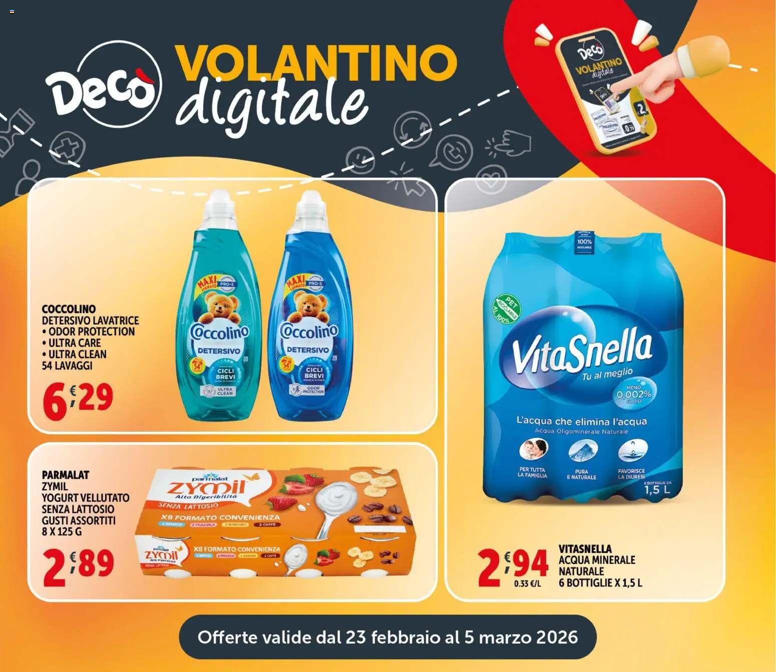 Volantino Decò del 23.02.2026 | Pagina: 21 | Prodotti: Yogurt, Acqua, Lavatrice, Acqua minerale