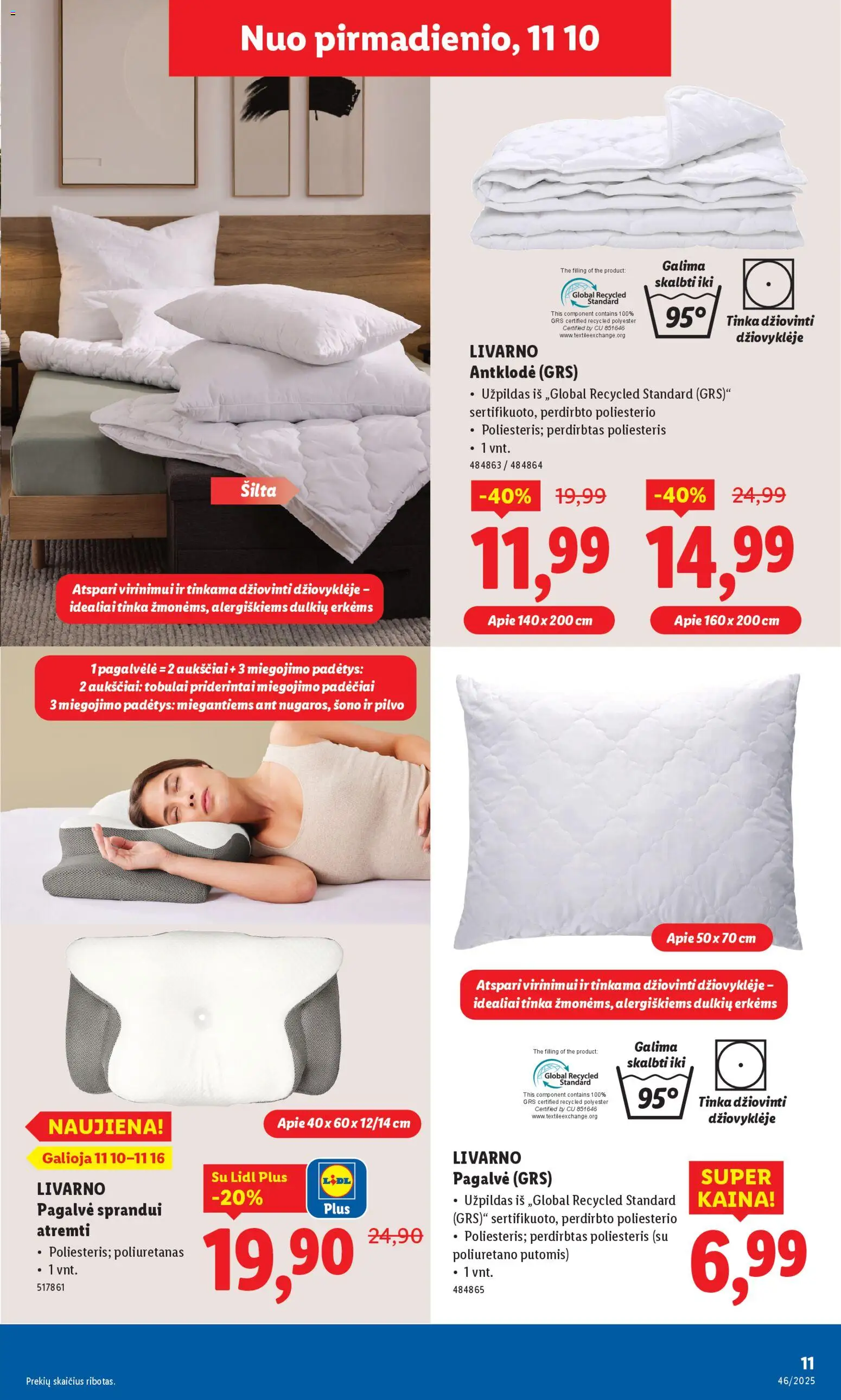 LIDL akcijos nuo 10.11.2025 | Puslapis: 11 | Prekių: Pagalvėlė, Pagalvė, Antklodė