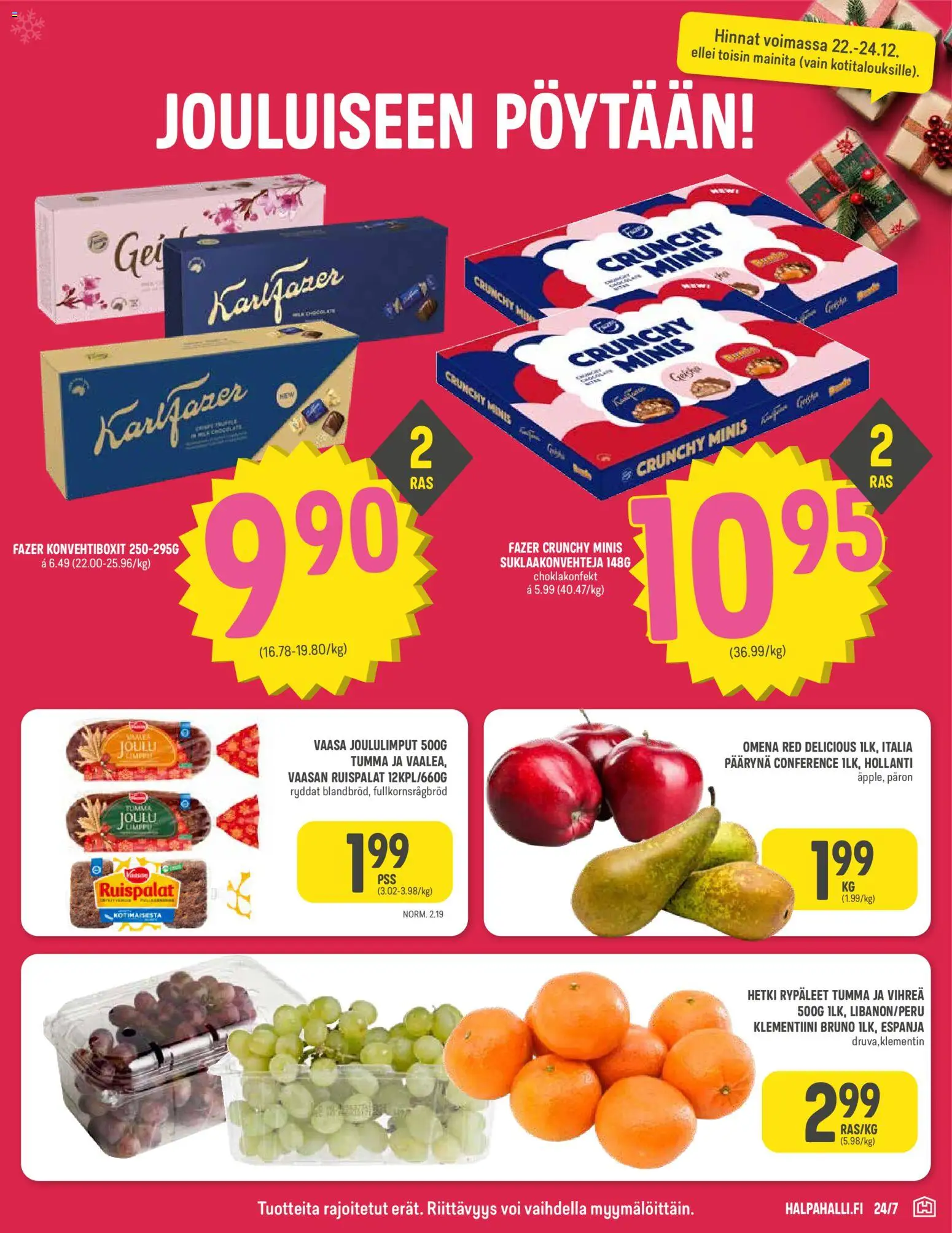 Halpa Halli tarjoukset - Joulu – voimassa 22.12.2025 alkaen | Sivu: 3 | Tuotteet: Rypäleet, Klementiini, Voi