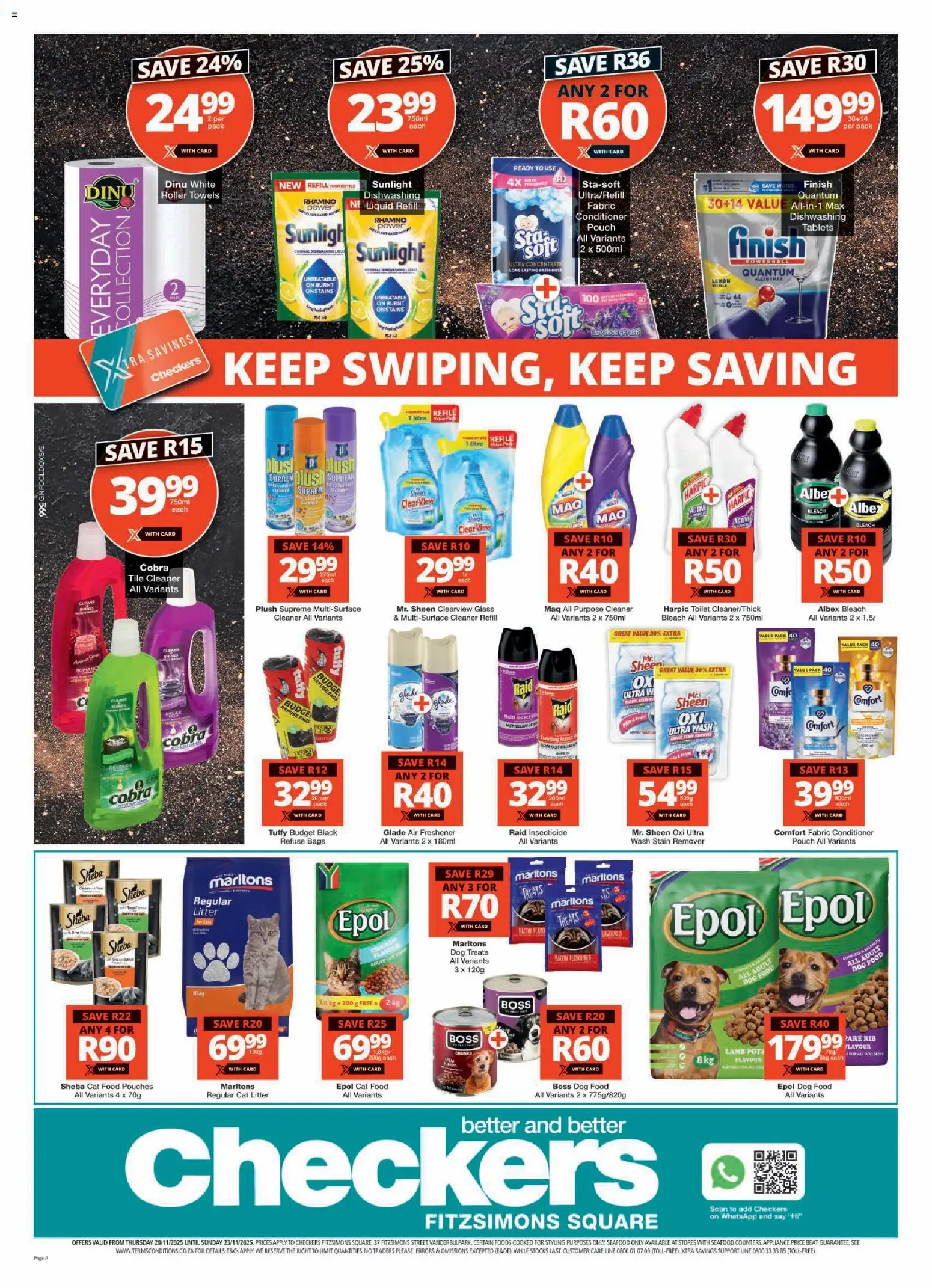 New Checkers catalogue – valid from 20.11.2025 | Page: 8 | Products: Seafood, Lemon, Dog food, Cat litter