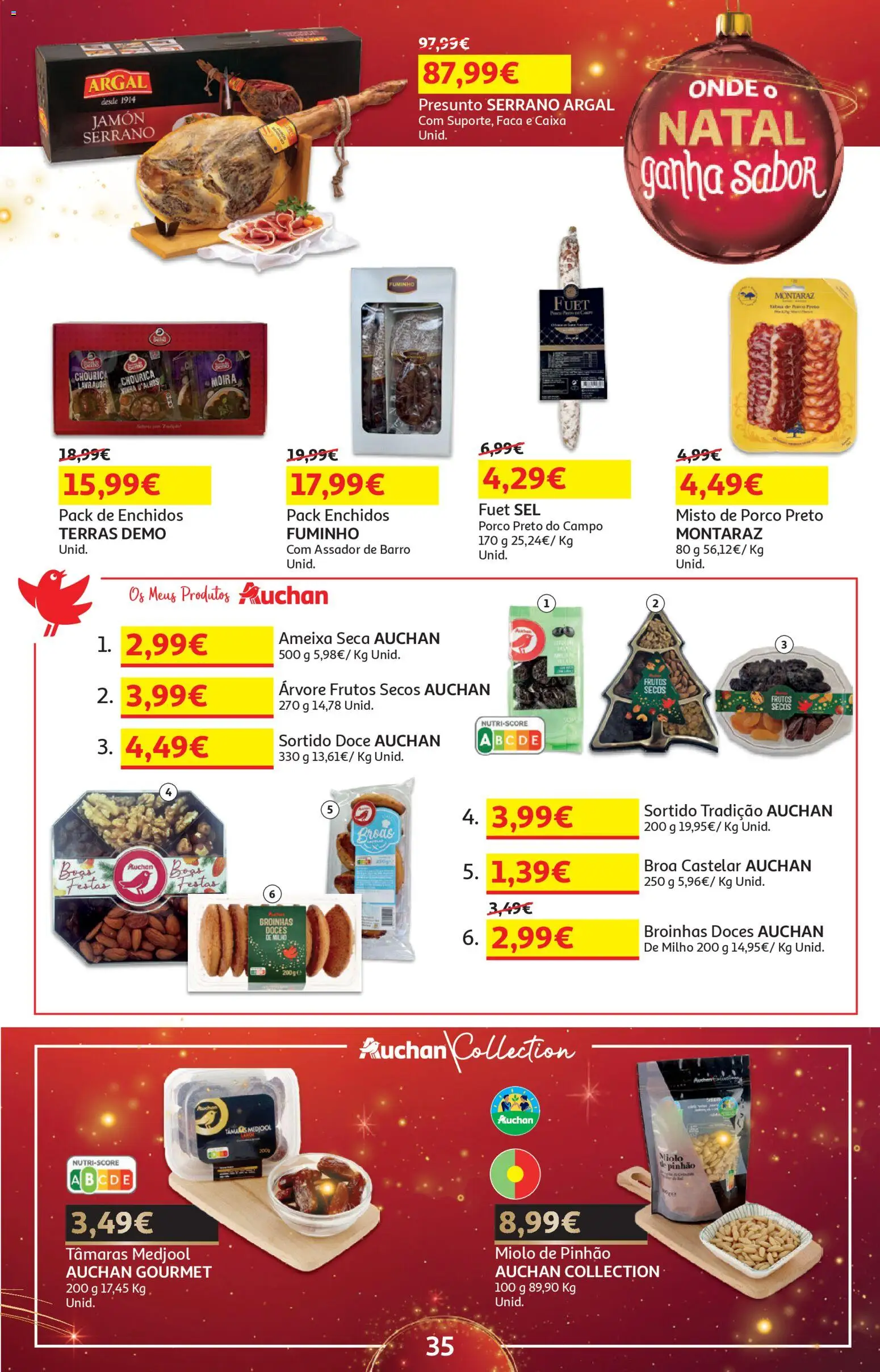 Auchan - Presentes │ válido de 01.11.2025 | Página: 35 | Produtos: Faca, Caixa, Tâmaras, Presunto