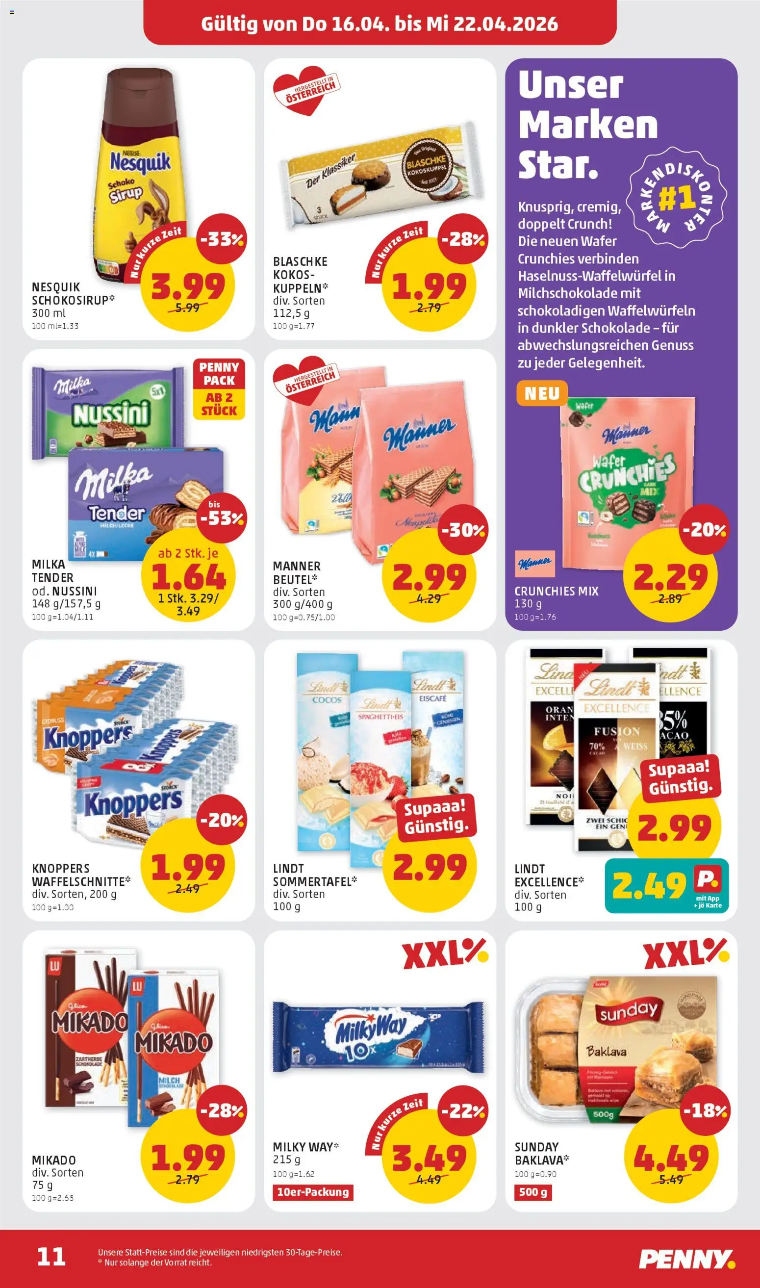 Penny Markt - Flugblatt gültig ab 16.04.2026 | Seite: 11 | Produkte: Milch, Schokolade
