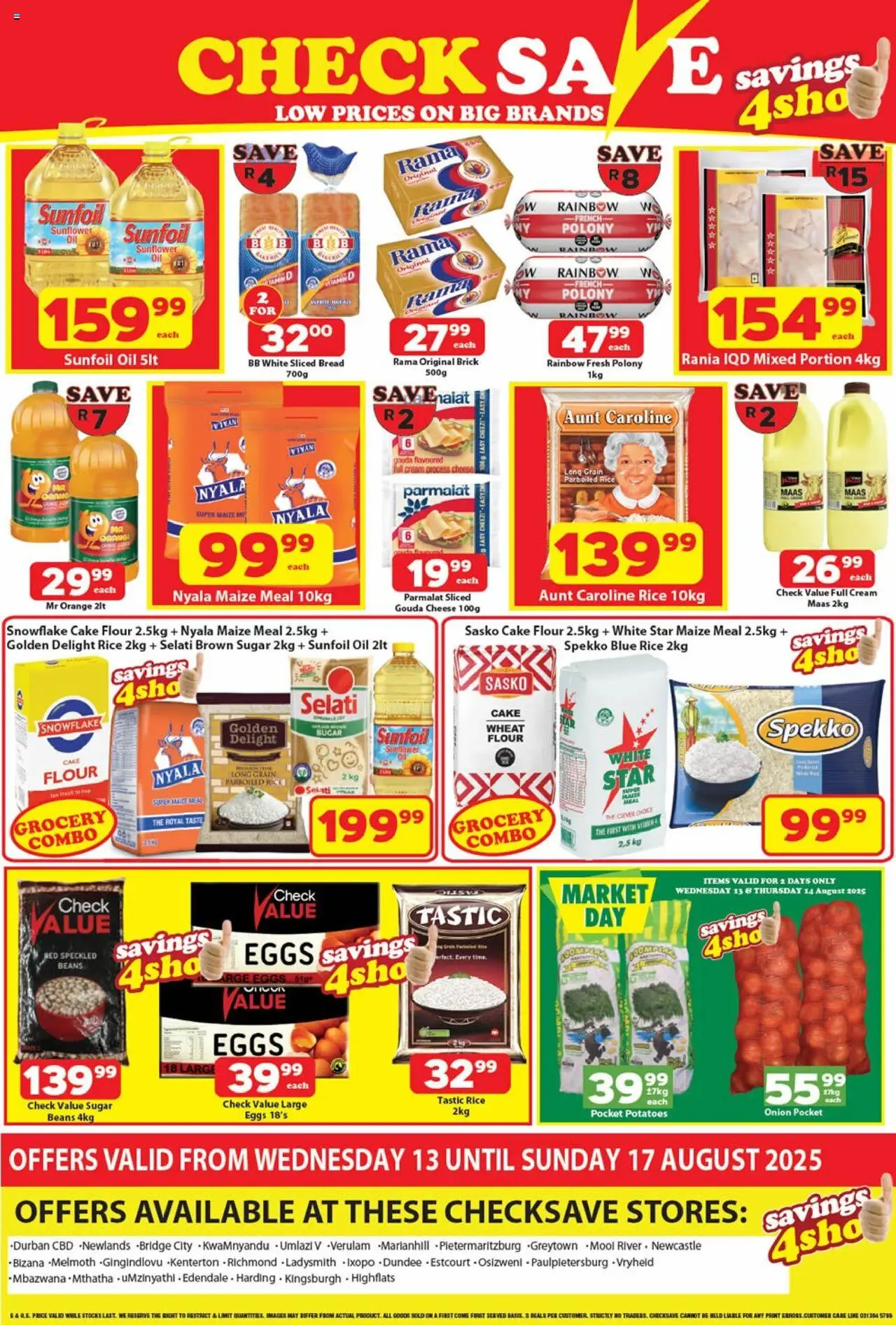 Check Save Specials │ valid from 13.08.2025 | Page: 1 | Products: Flour, Bread, Polony, Sugar