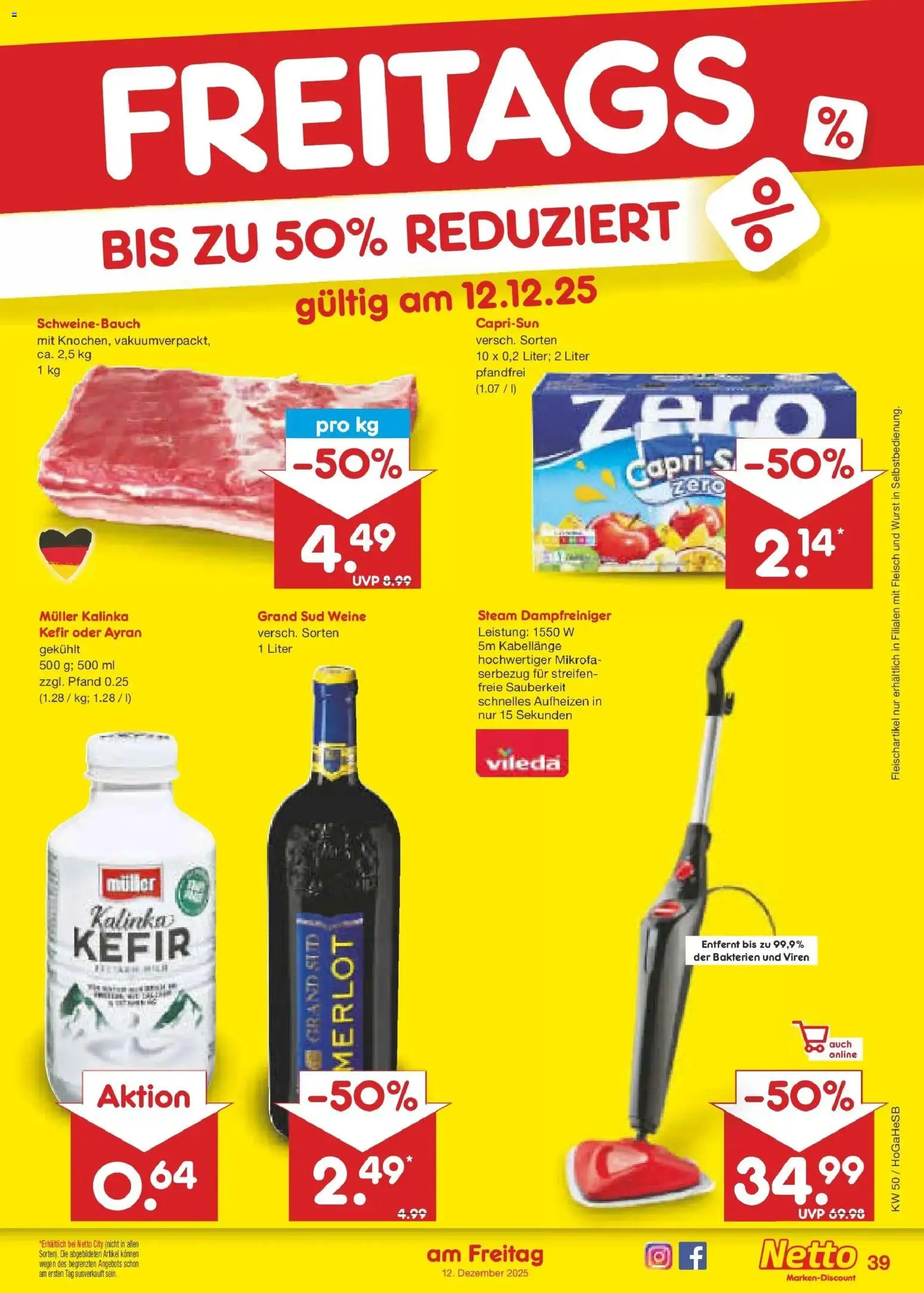 Netto Marken-Discount - Netto: Wochenangebote – gültig ab 07.12.2025 | Seite: 47 | Produkte: Kefir, Schweinebauch, Wurst, Grand sud