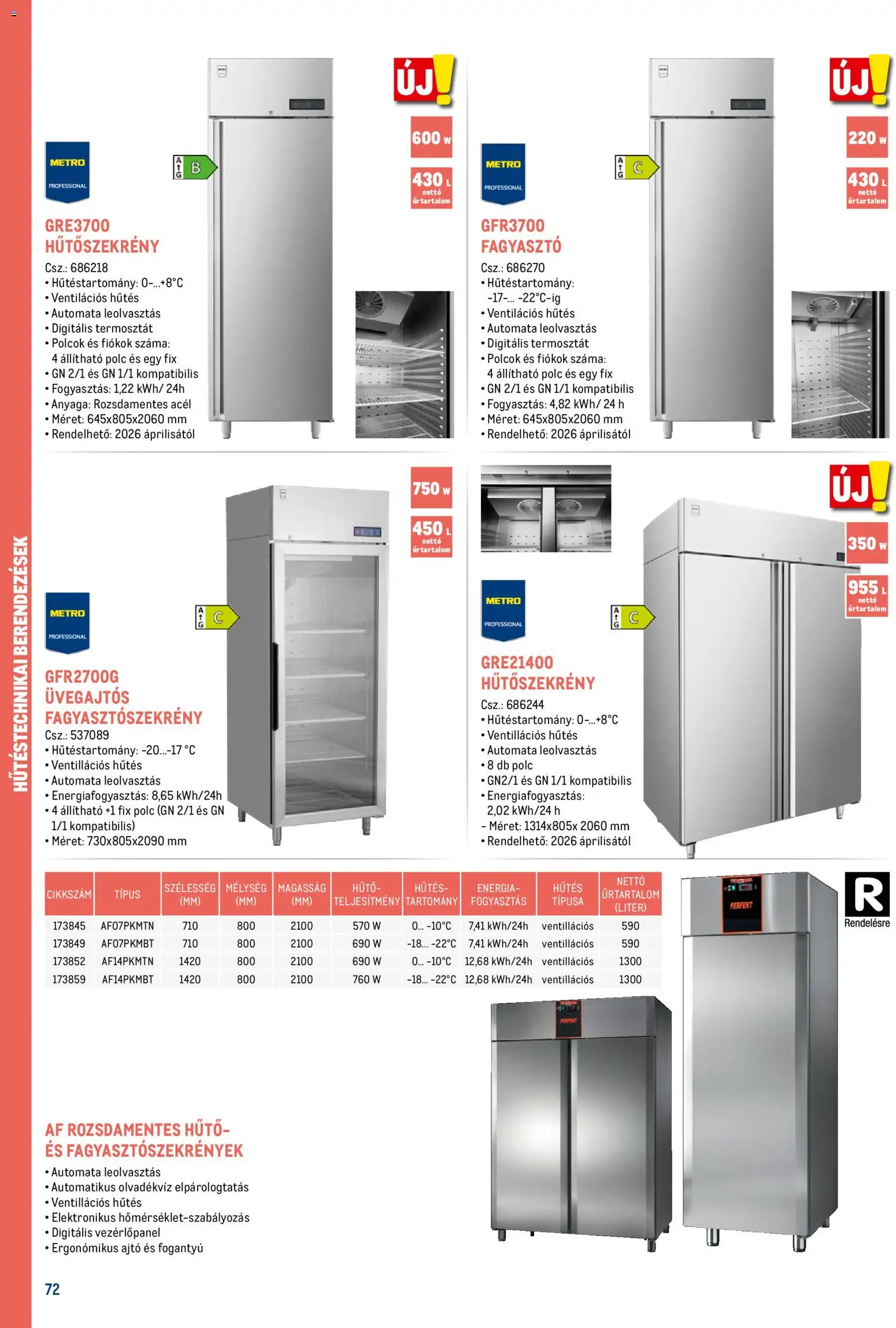 Metro akciós ujság - amely érvényes a következő dátumtól: 18.02.2026 | Oldal: 72 | Termékek: Hűtőszekrény, Fagyasztószekrény, Polcok, Termosztát