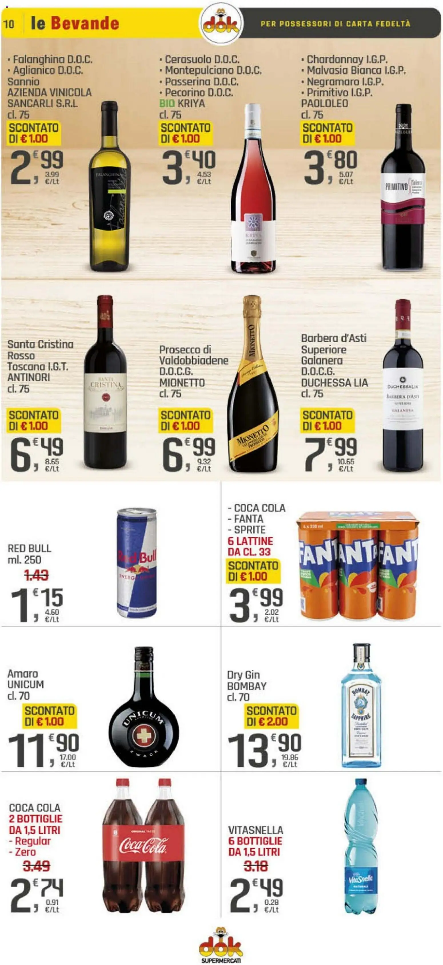 Volantino DOK del 19.02.2026 | Pagina: 10 | Prodotti: Gin, Prosecco, Fanta, Pecorino
