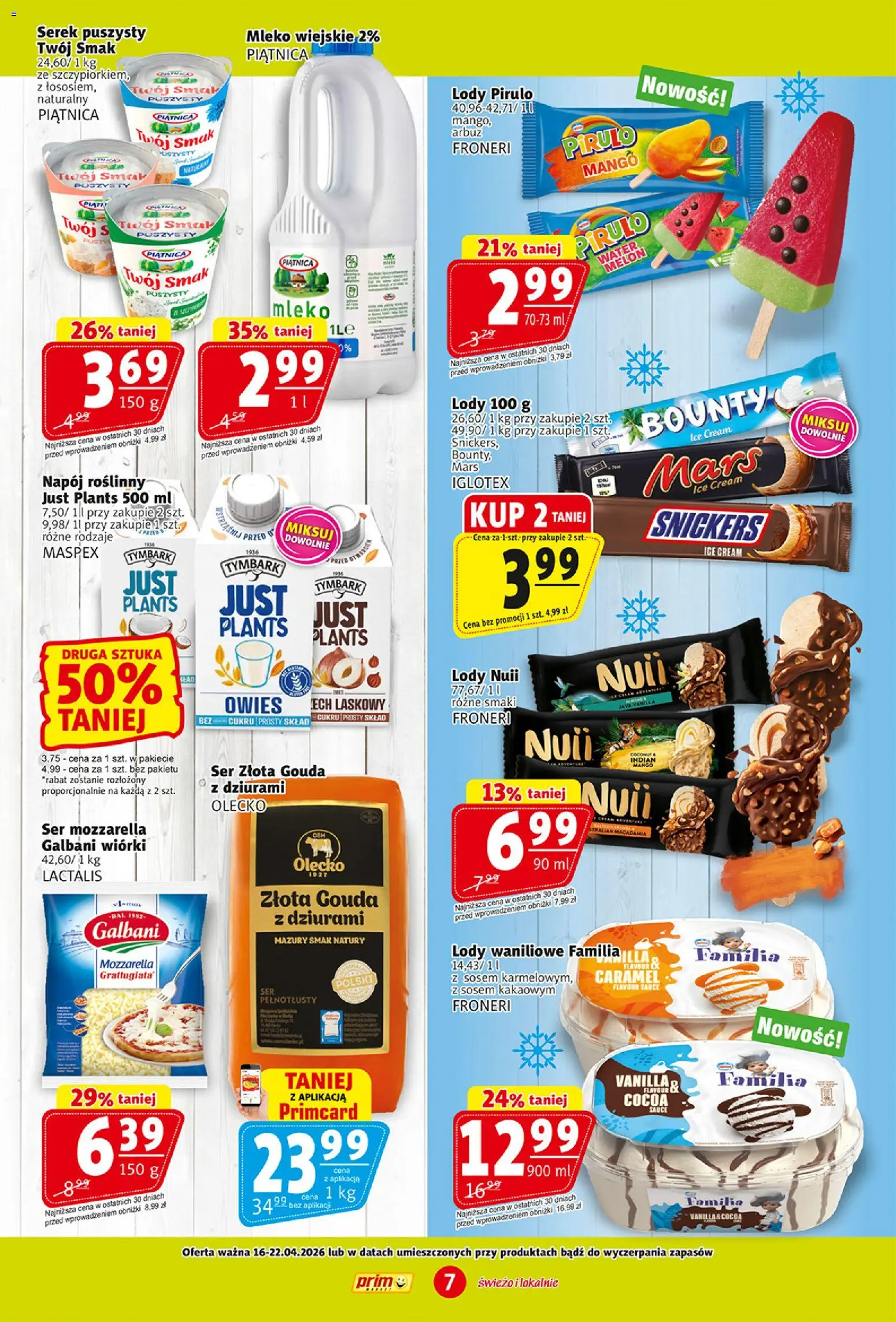 Prim Market gazetka od 16.04.2026 | Strona: 7 | Produkty: Arbuz, Ser, Mozzarella, Lody