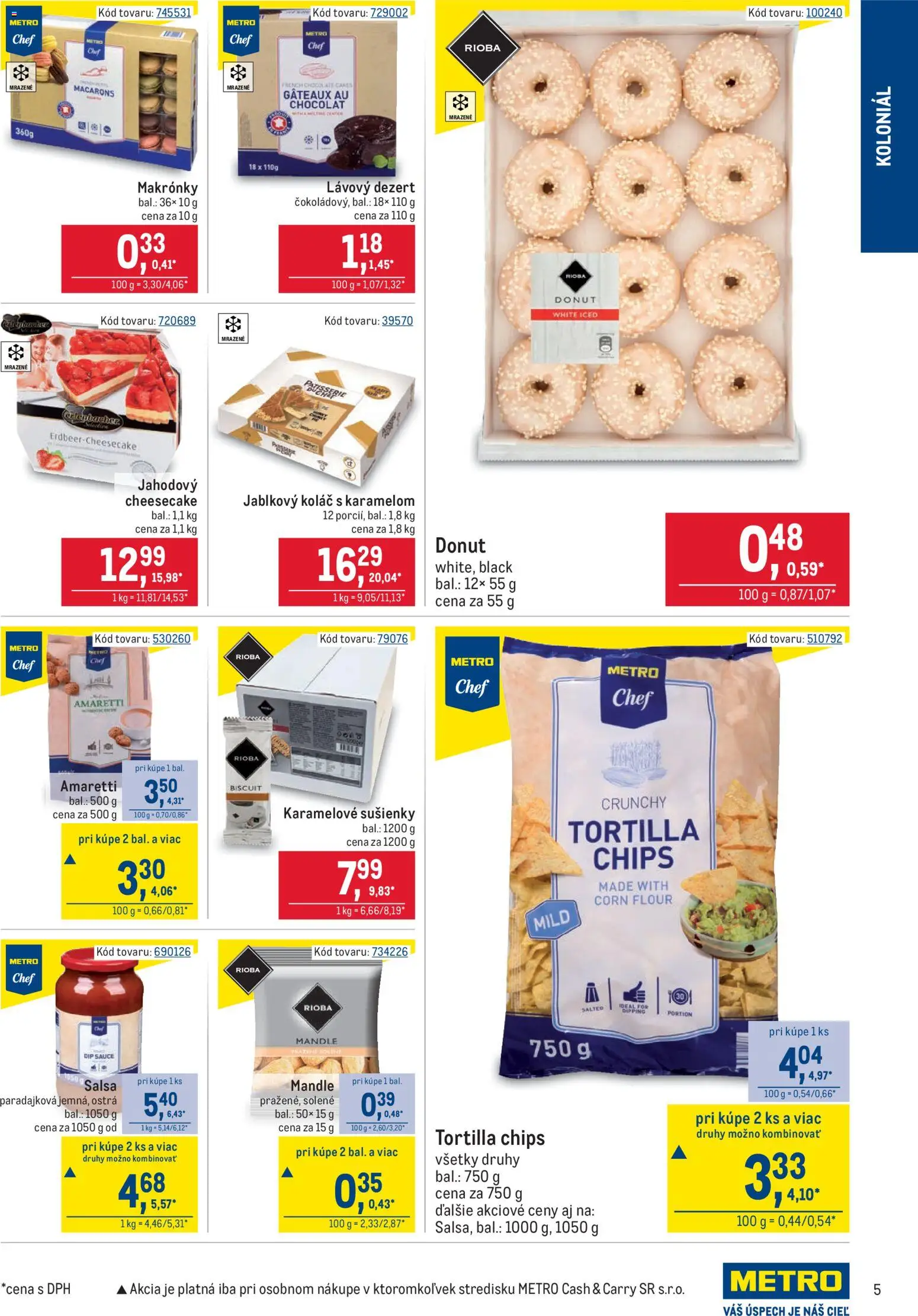 Nové Metro akcie – leták je platný od 22.04.2026 | Strana: 5 | Produkty: Tortilla, Donut, Koláč, Mandle