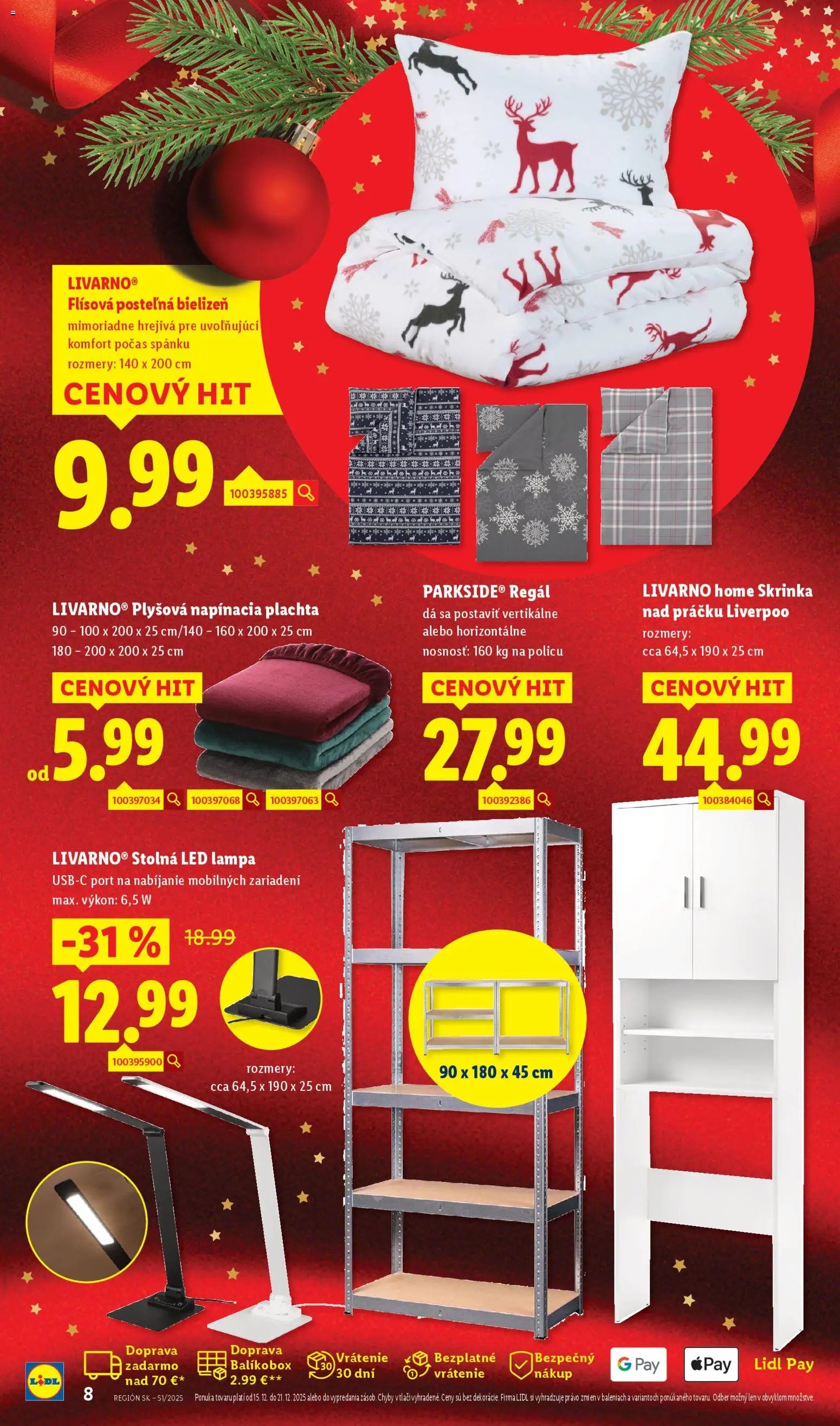 Nové Lidl akcie – leták je platný od 15.12.2025 | Strana: 8 | Produkty: Plachta, Regál, Lampa, Led lampa