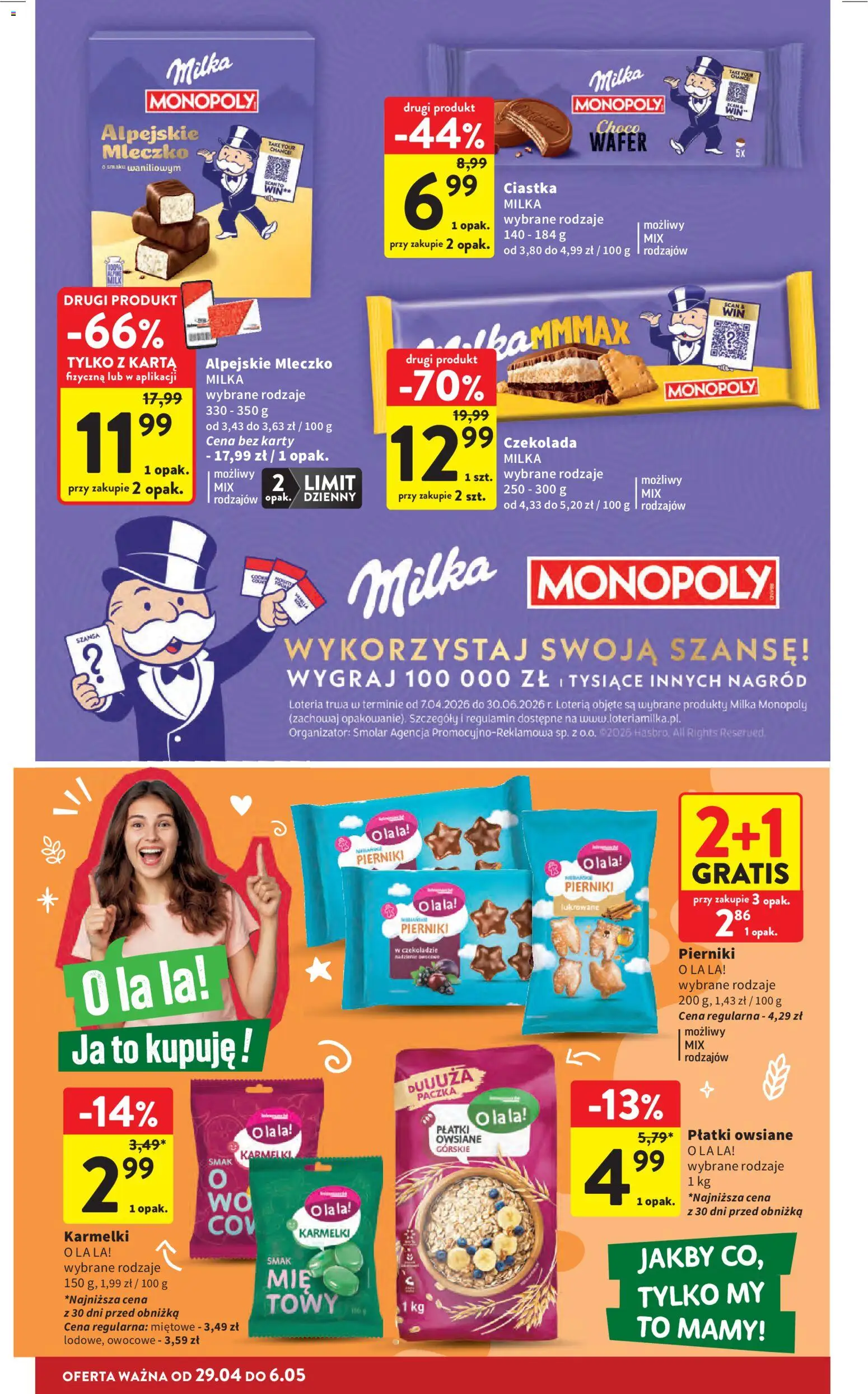 Intermarche gazetka od 29.04.2026 | Strona: 30 | Produkty: Pierniki, Płatki owsiane, Milka, Czekolada