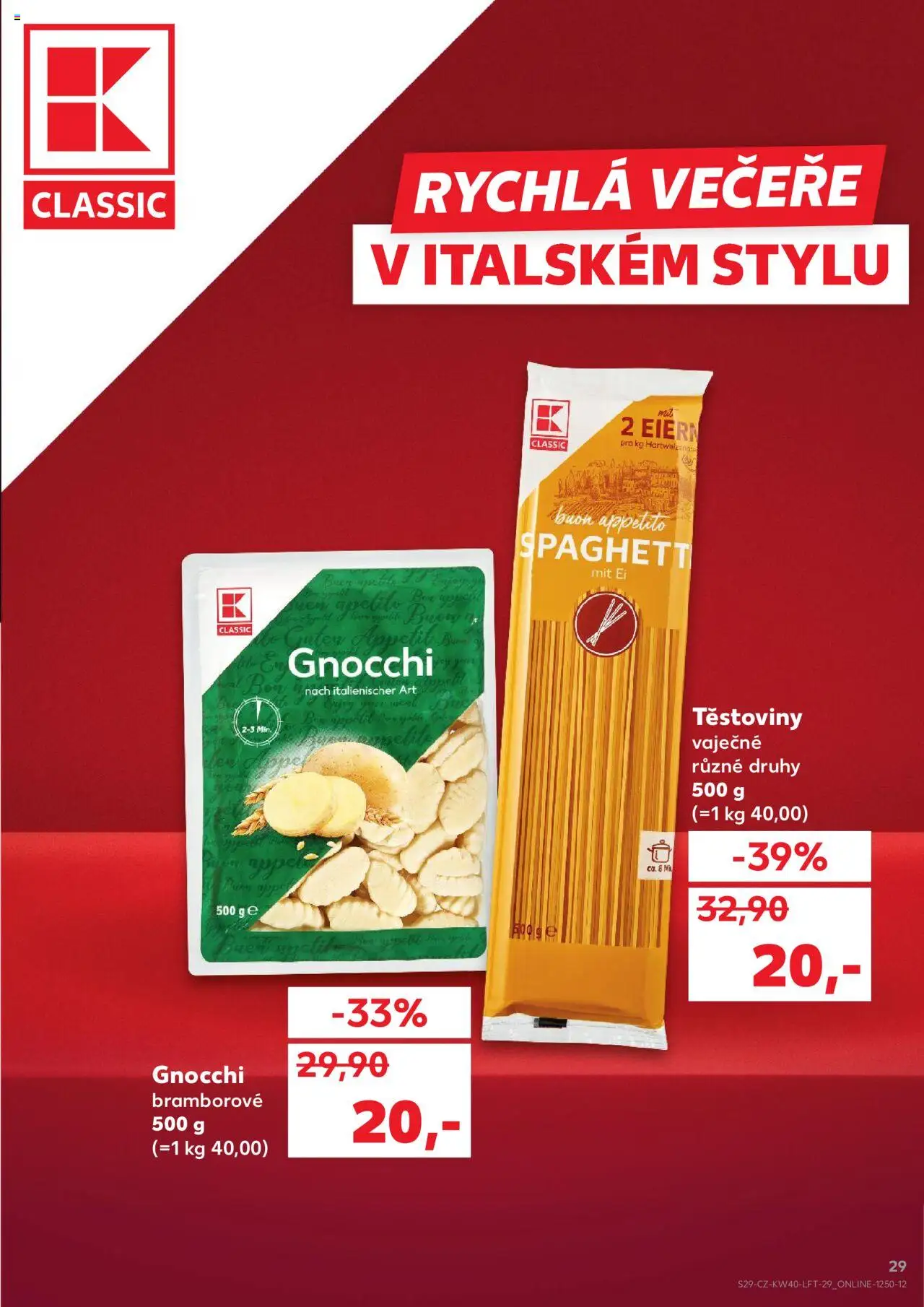 Kaufland leták od 01.10.2025 | Strana: 29 | Produkty: Těstoviny, Gnocchi