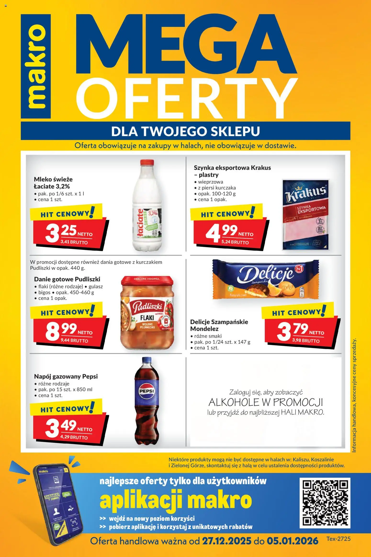 Makro Gazetka - Mega oferty dla Twojego Sklepu od 27.12.2025 | Strona: 1 | Produkty: Pepsi, Flaki, Mleko, Dania gotowe