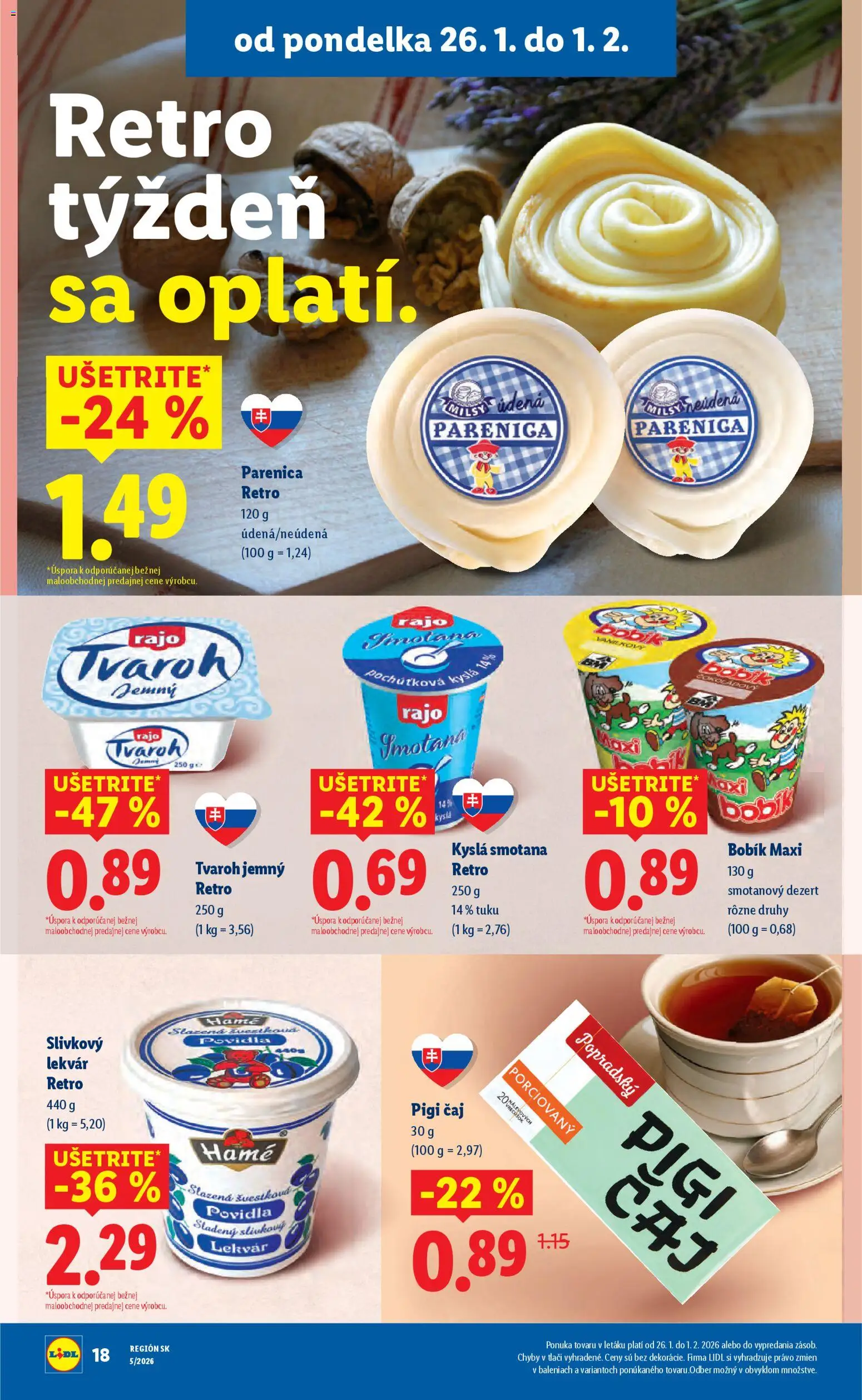 Nové Lidl akcie – leták je platný od 26.01.2026 | Strana: 20 | Produkty: Čaj, Smotana, Tvaroh