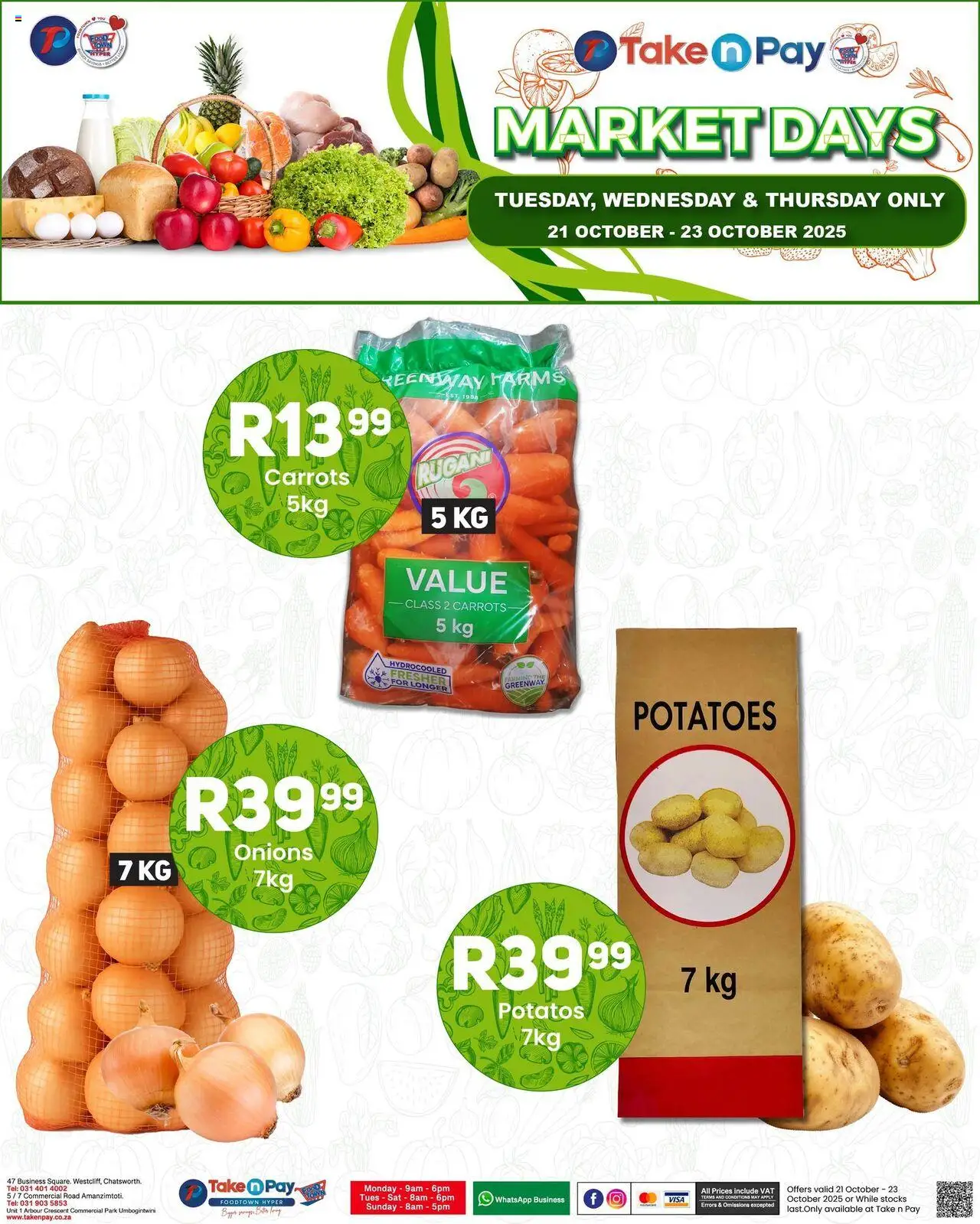 New Take n Pay catalogue – valid from 21.10.2025 | Page: 5 | Products: Carrots, Potatoes, Onions
