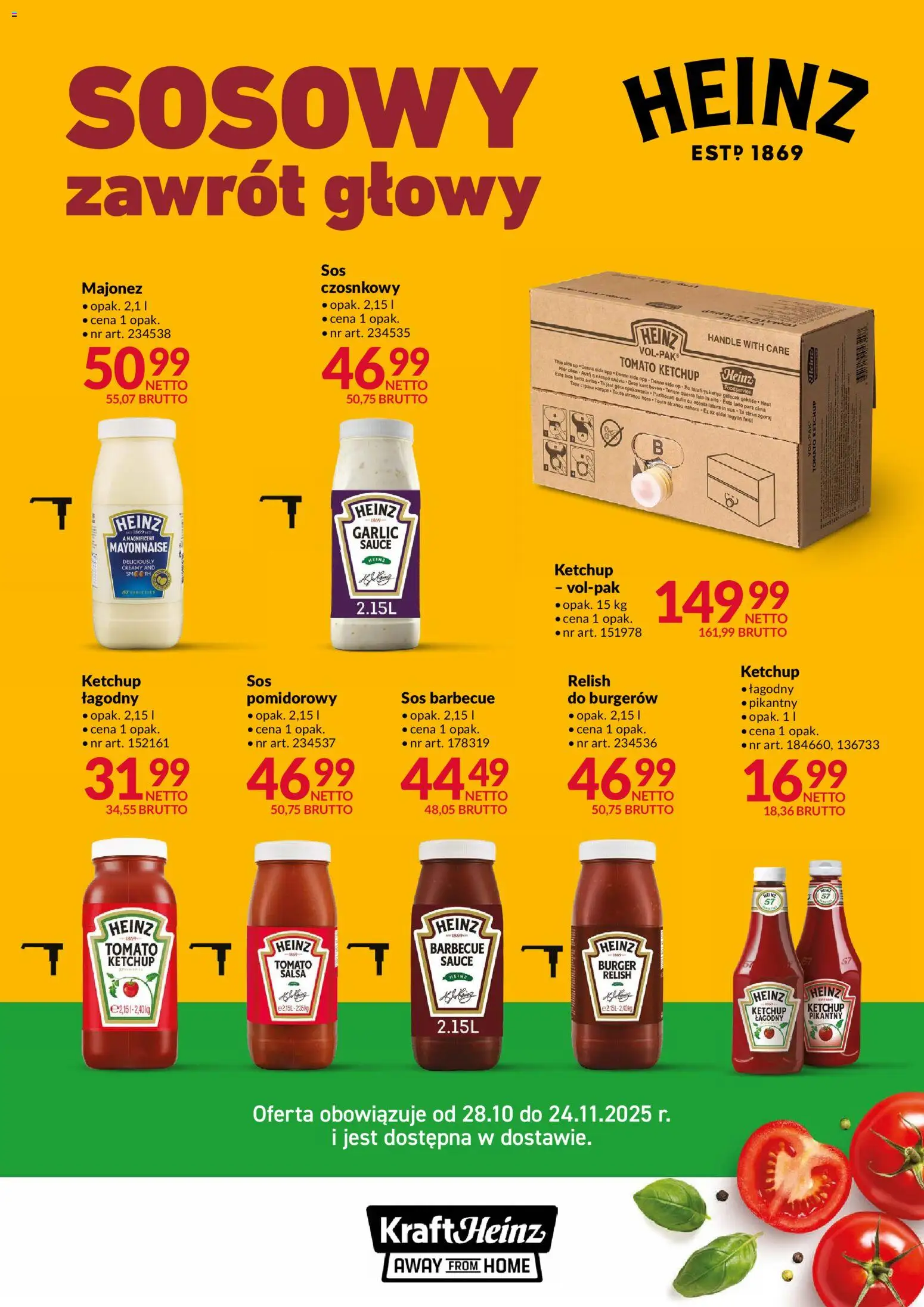 Makro Gazetka - HEINZ w dostawie od 28.10.2025 | Strona: 1 | Produkty: Ketchup, Majonez, Sos