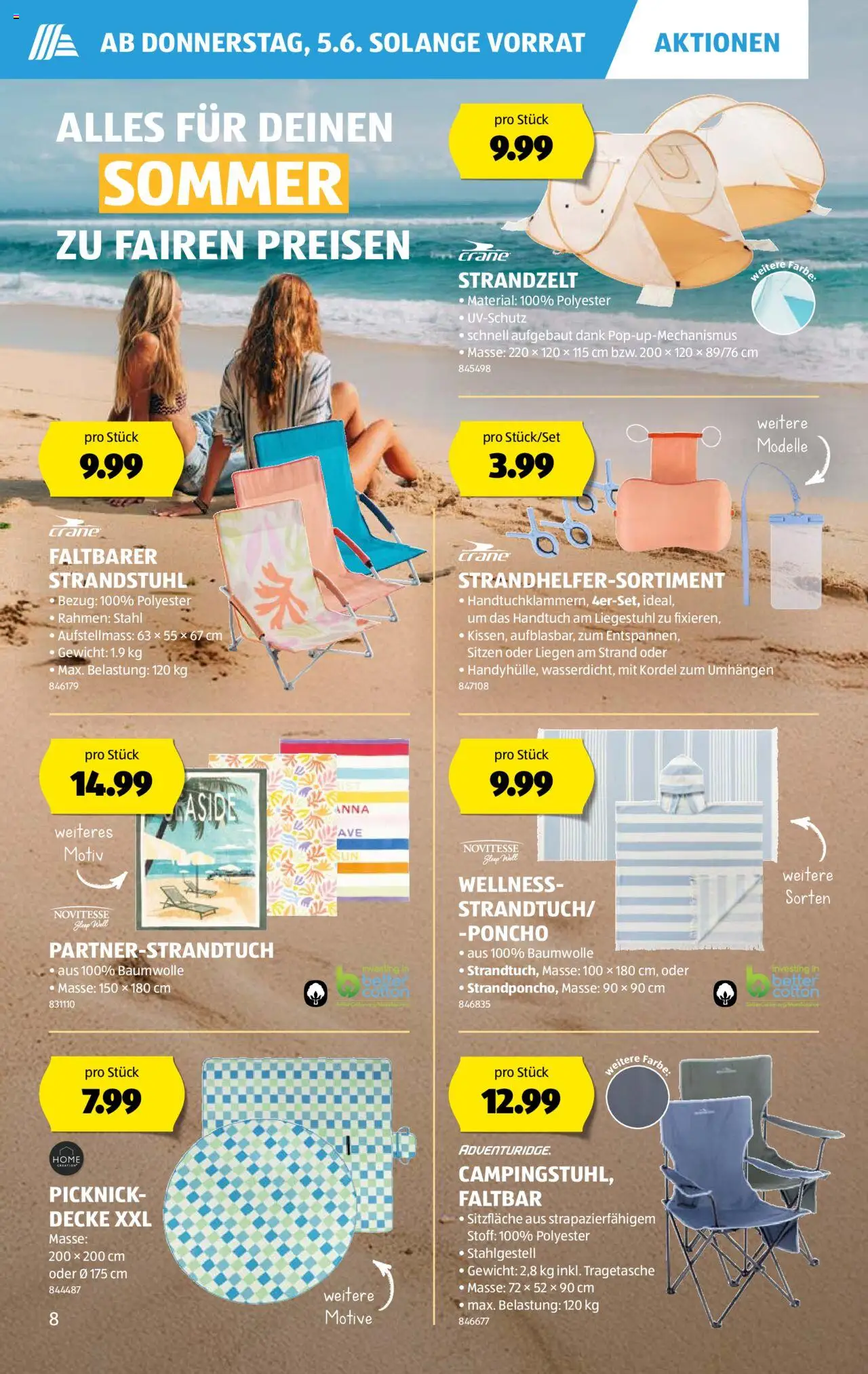 Aldi Aktionen ab 05.06.2025 | Seite: 8 | Produkte: Decke, Liegestuhl, Gewicht, Poncho