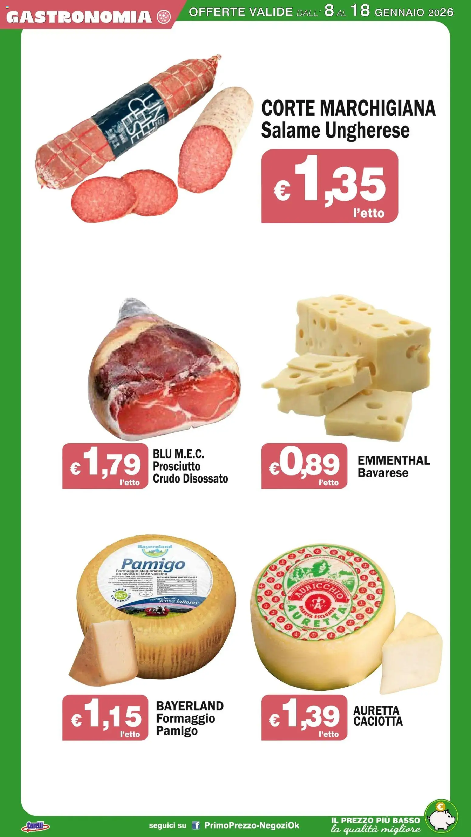 Volantino Primo Prezzo del 08.01.2026 | Pagina: 35 | Prodotti: Salame, Latte, Formaggio, Prosciutto