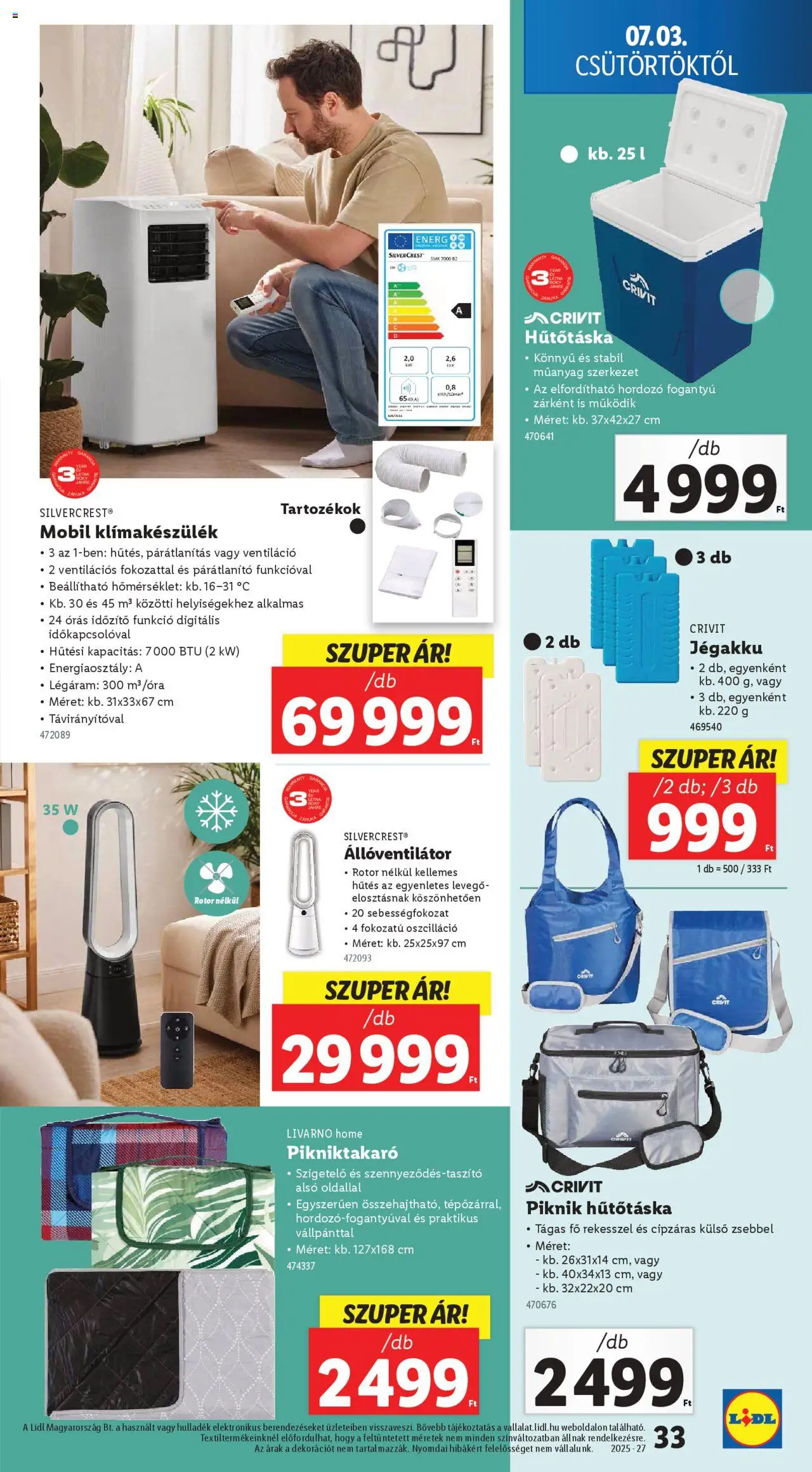 Lidl akciós ujság - amely érvényes a következő dátumtól: 03.07.2025 | Oldal: 33 | Termékek: Állóventilátor, Hűtőtáska