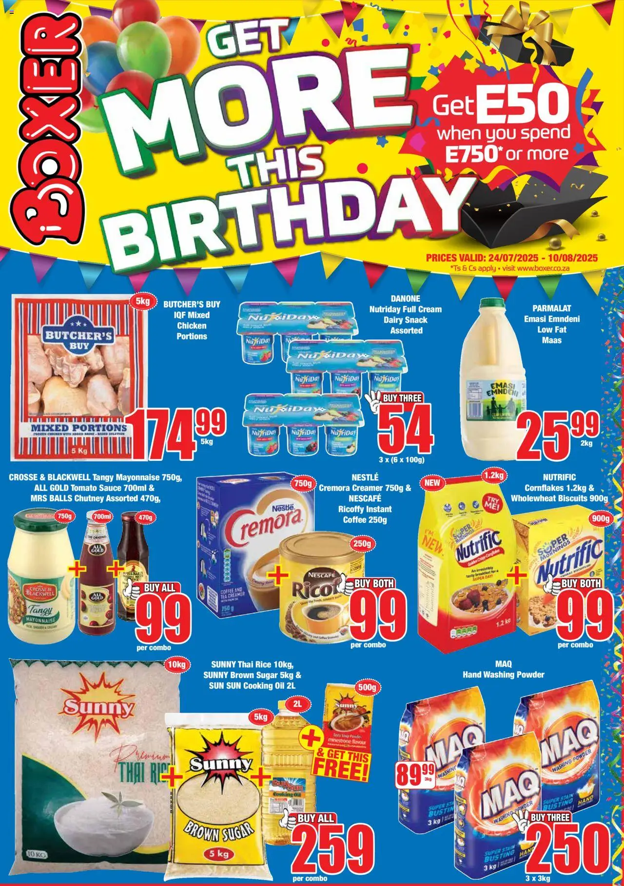 Boxer eSwatini - Specials │ valid from 24.07.2025 | Page: 1 | Products: Creamer, Rice, Mayonnaise, Sauce
