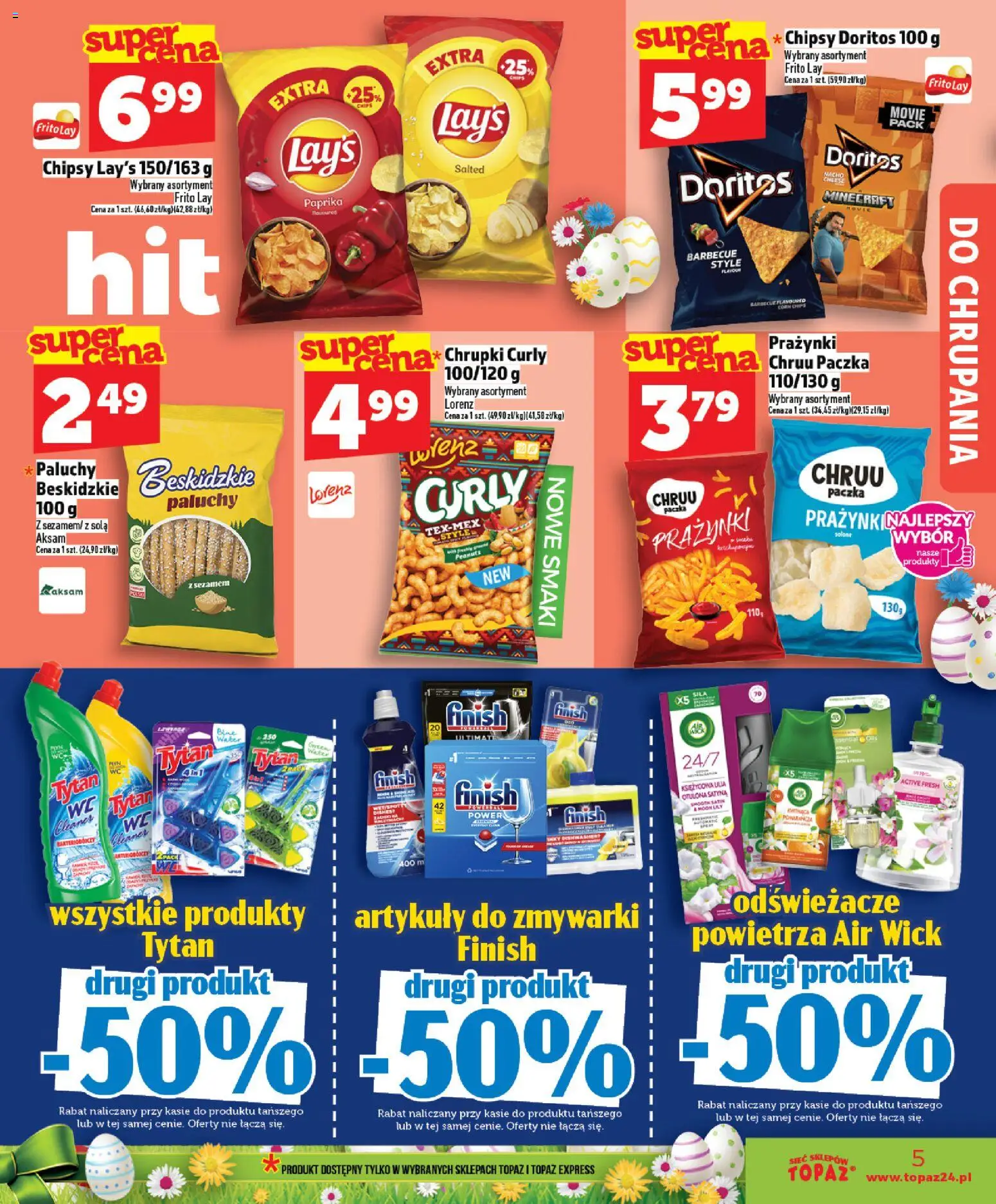 Topaz gazetka - Ceny małe na stałe od 02.04.2026 | Strona: 5 | Produkty: Chipsy, Chrupki, Doritos, Finish