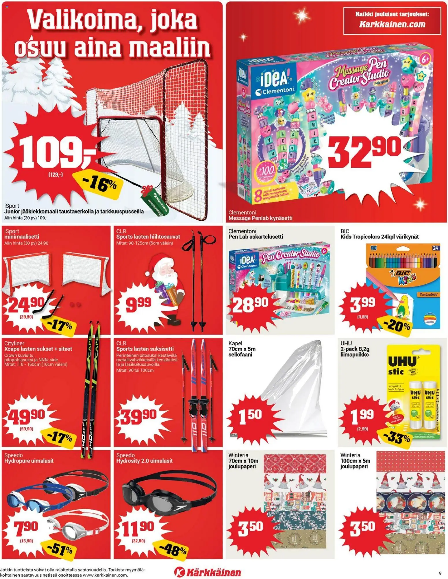 Kärkkäinen tarjoukset – voimassa 03.11.2025 alkaen | Sivu: 9 | Tuotteet: Uimalasit, Jääkiekkomaali, Siteet