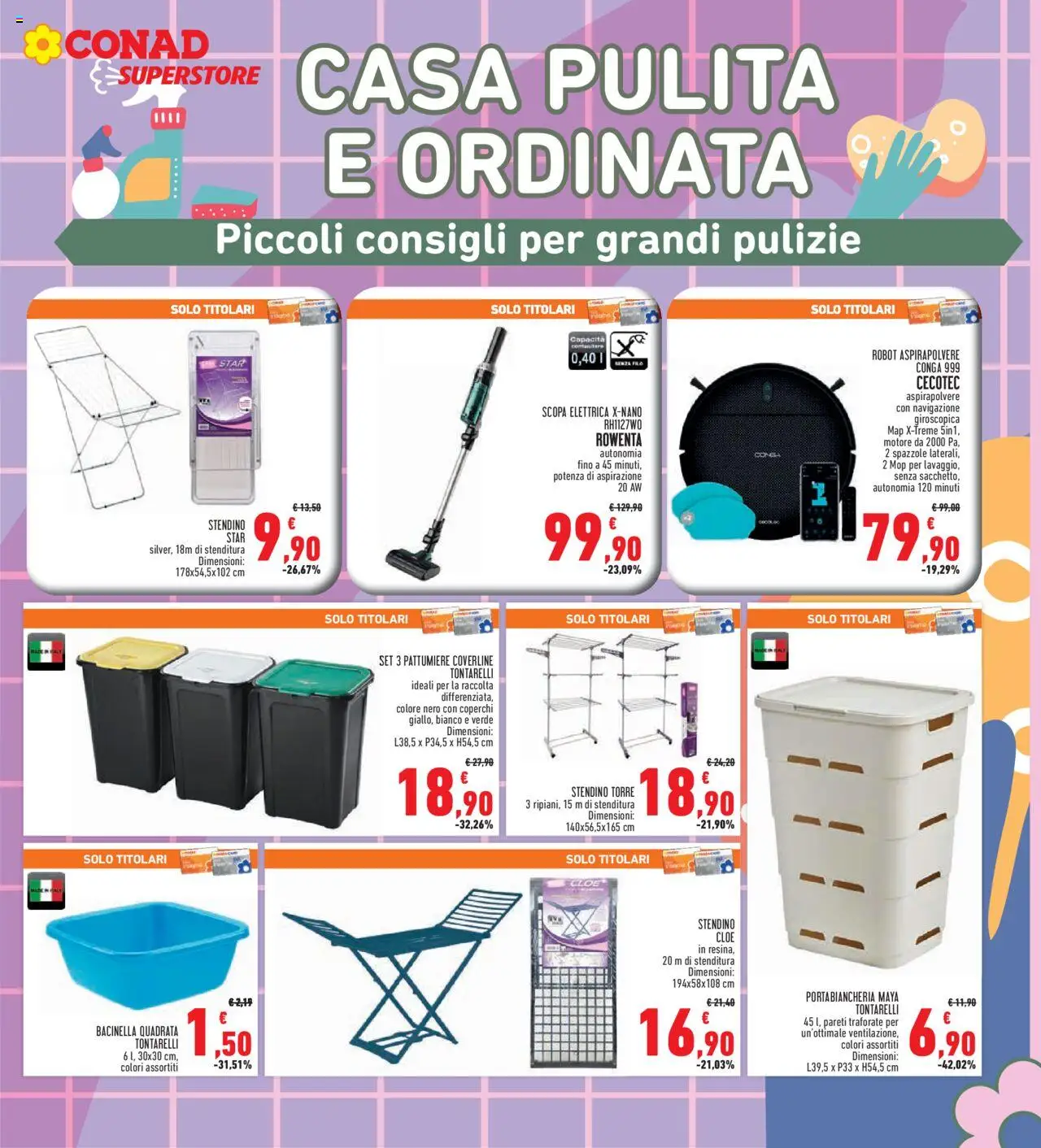 Volantino Conad del 28.08.2025 | Pagina: 27 | Prodotti: Robot aspirapolvere, Stendino, Aspirapolvere, Navigazione