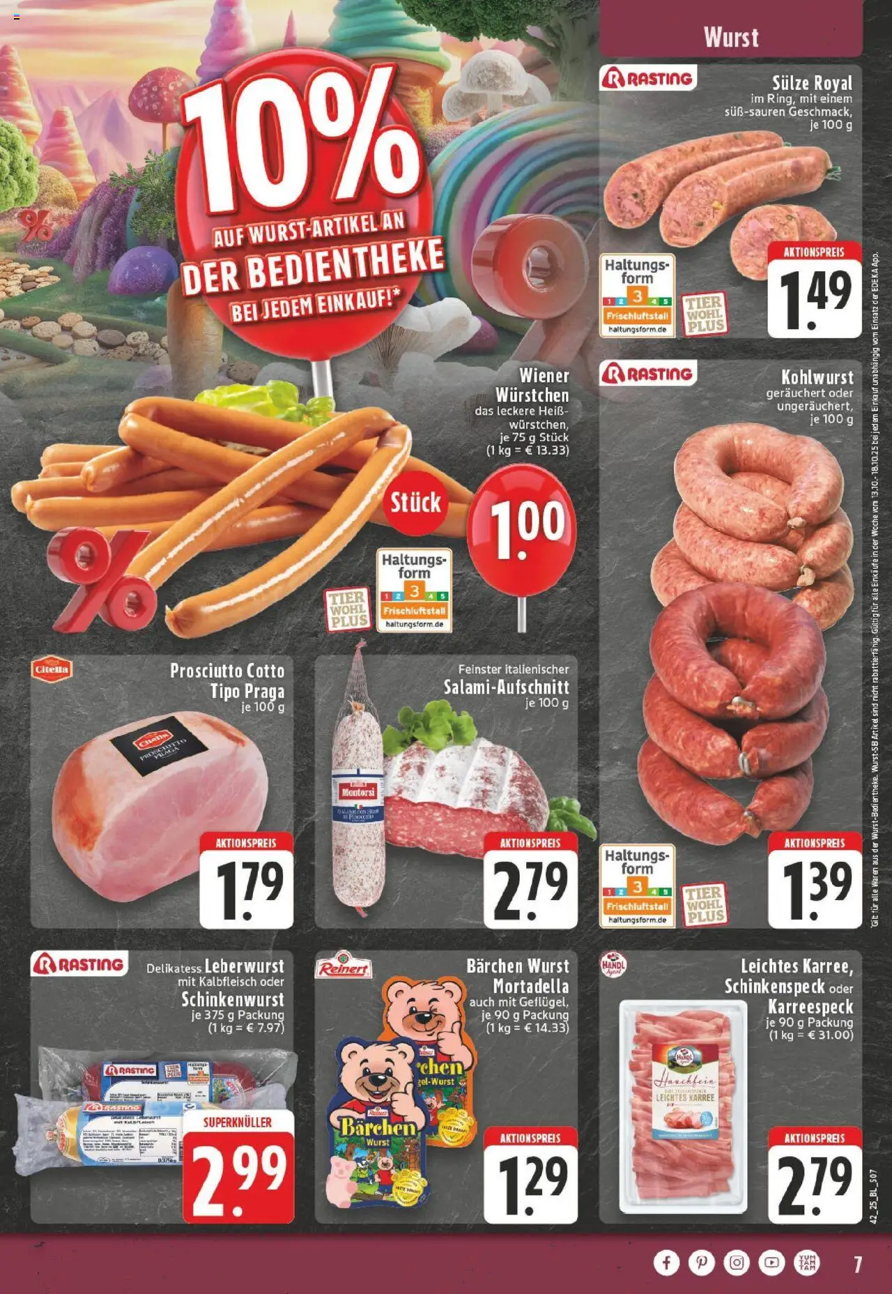 Edeka prospekt Lienen	 – gültig ab 13.10.2025 | Seite: 7 | Produkte: Wiener wurstchen, Wurst, Salami