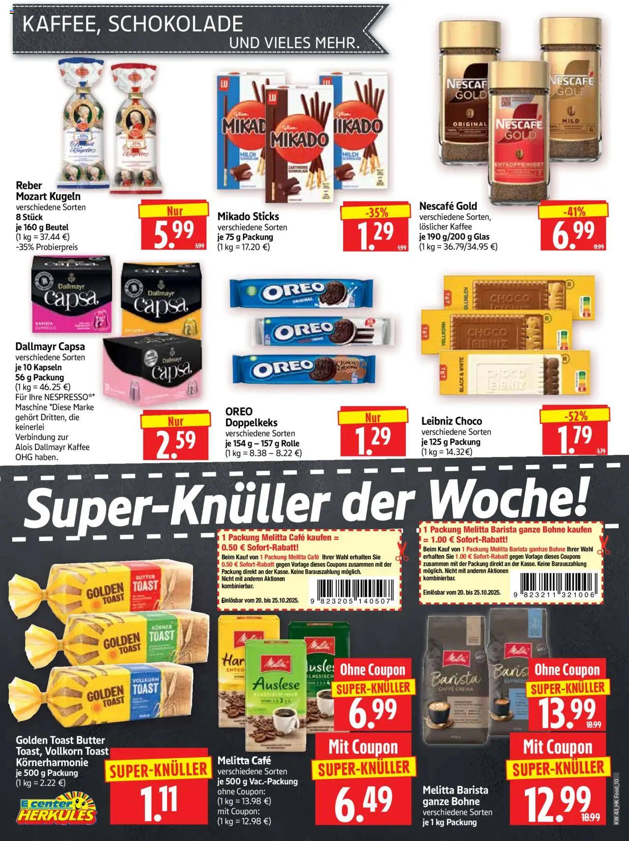 HERKULES Prospekt 	 – gültig ab 20.10.2025 | Seite: 10 | Produkte: Nescafe, Toast, Schokolade, Dallmayr capsa