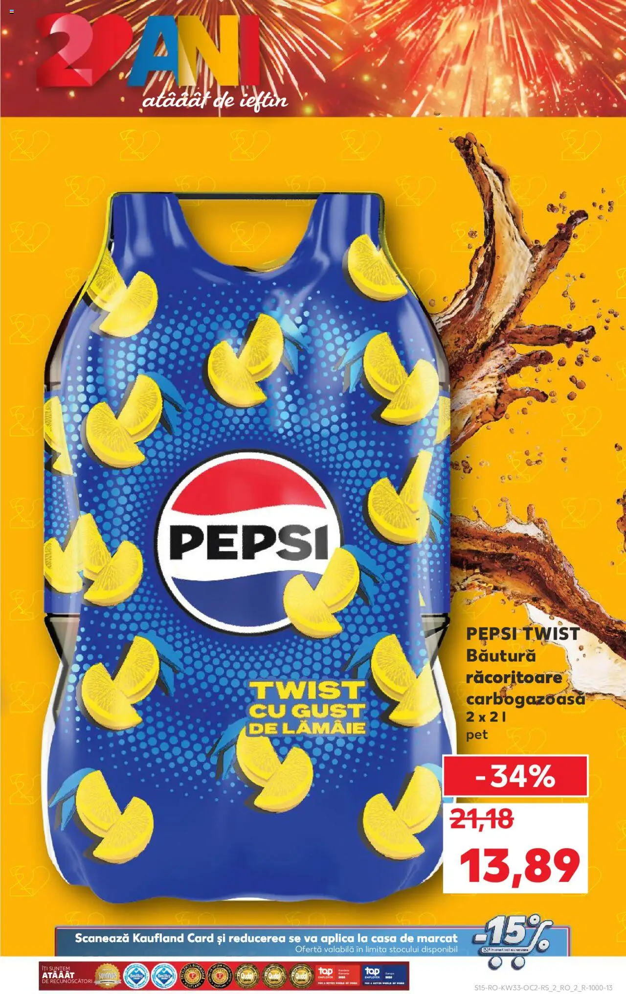 Kaufland RO akciós ujság - amely érvényes a következő dátumtól: 13.08.2025 | Oldal: 15 | Termékek: Pepsi