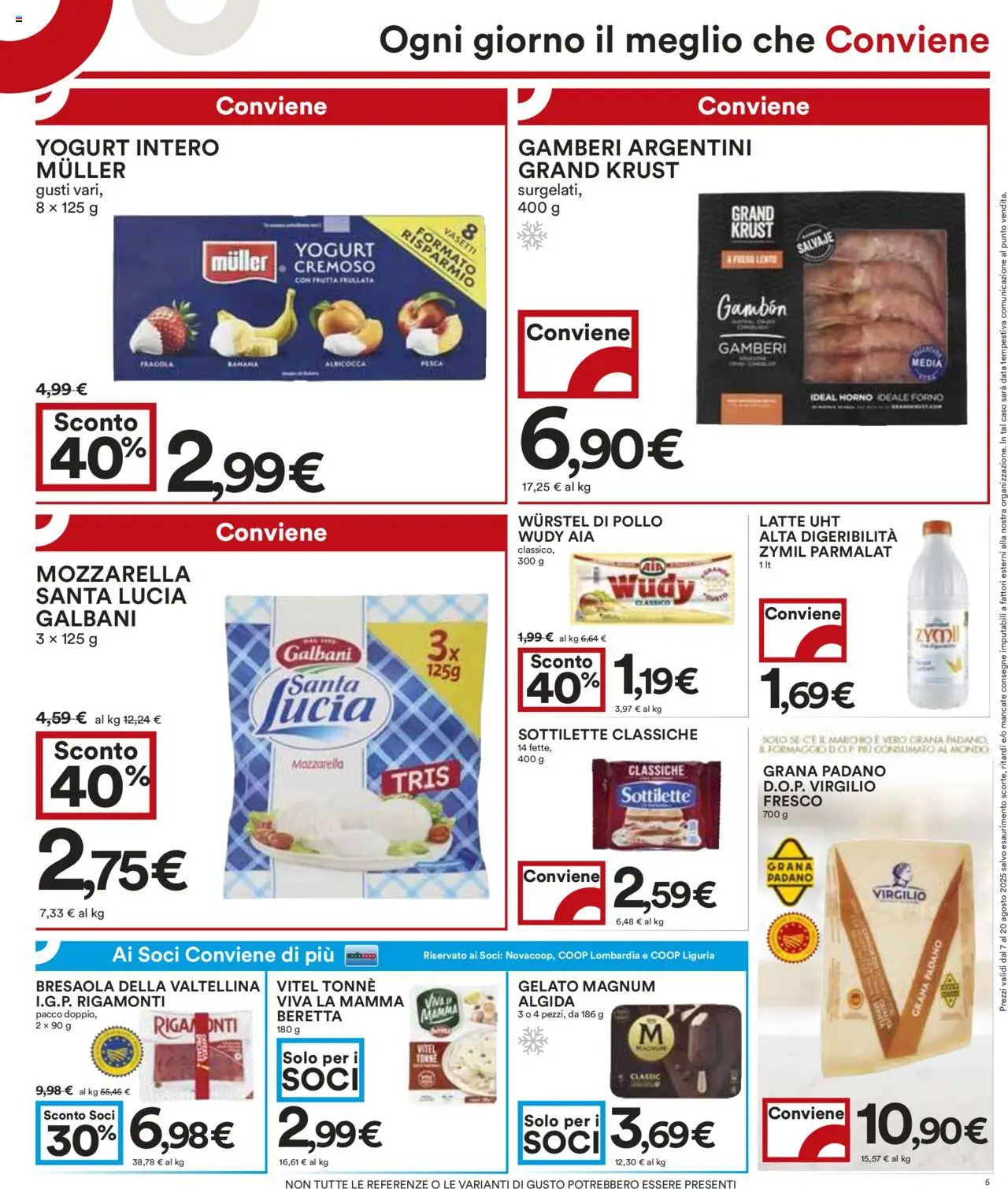 Volantino COOP del 07.08.2025 | Pagina: 5 | Prodotti: Yogurt, Gamberi, Frutta, Wurstel