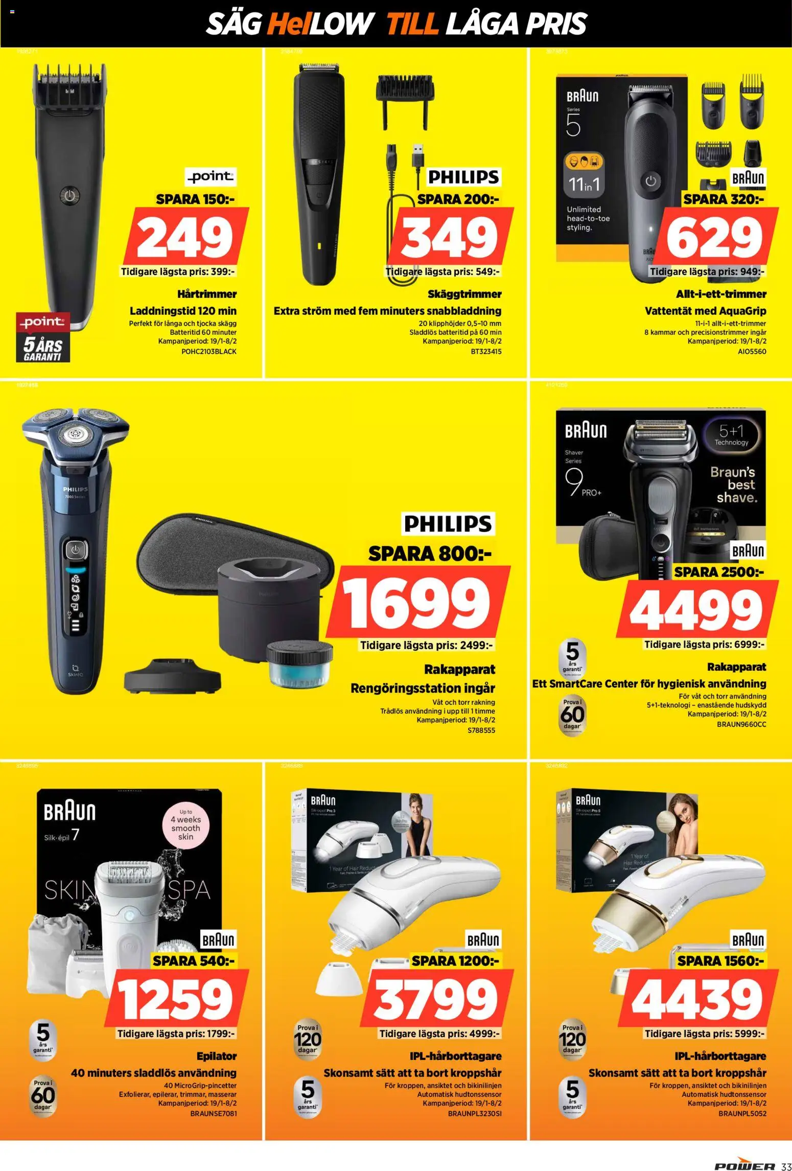 Power reklamblad aktuell från 19.01.2026 | Sida: 33 | Produkter: Rakapparat, Epilator, Såg, Skäggtrimmer