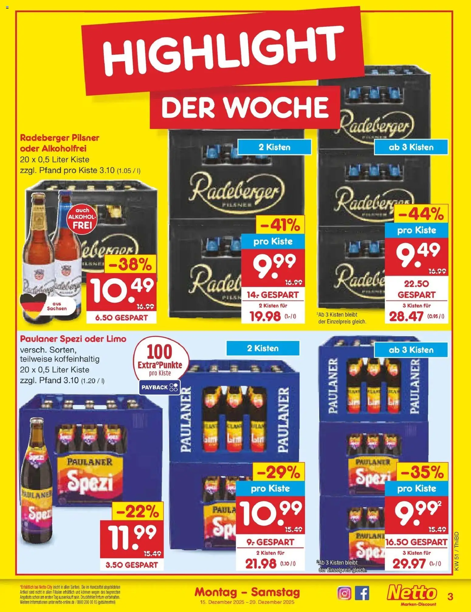 Netto Marken-Discount prospekt Thiendorf	 – gültig ab 15.12.2025 | Seite: 3 | Produkte: Paulaner spezi, Radeberger pilsner, Paulaner