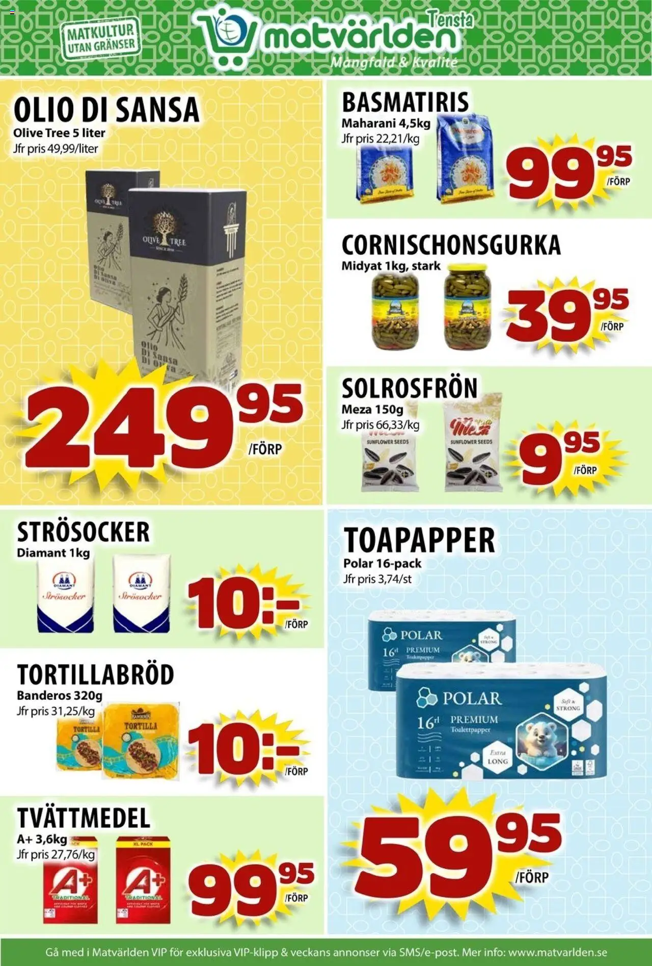 Matvärlden reklamblad aktuell från 08.09.2025 | Sida: 4 | Produkter: Strösocker, Tvättmedel, Tortilla, Toalettpapper