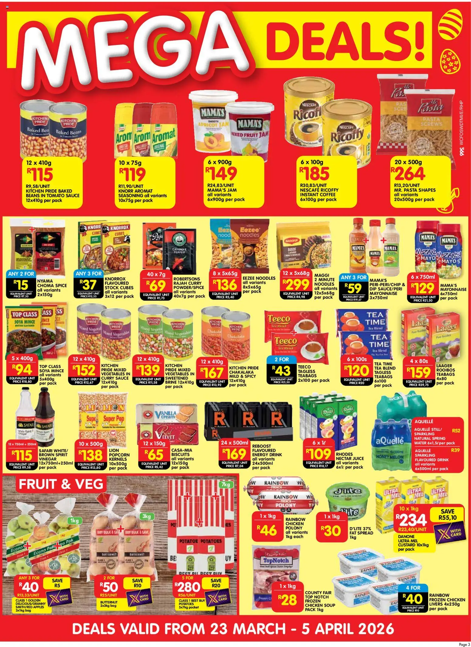 New Shoprite catalogue – valid from 23.03.2026 | Page: 3 | Products: Custard, Powder, Noodles, Pasta