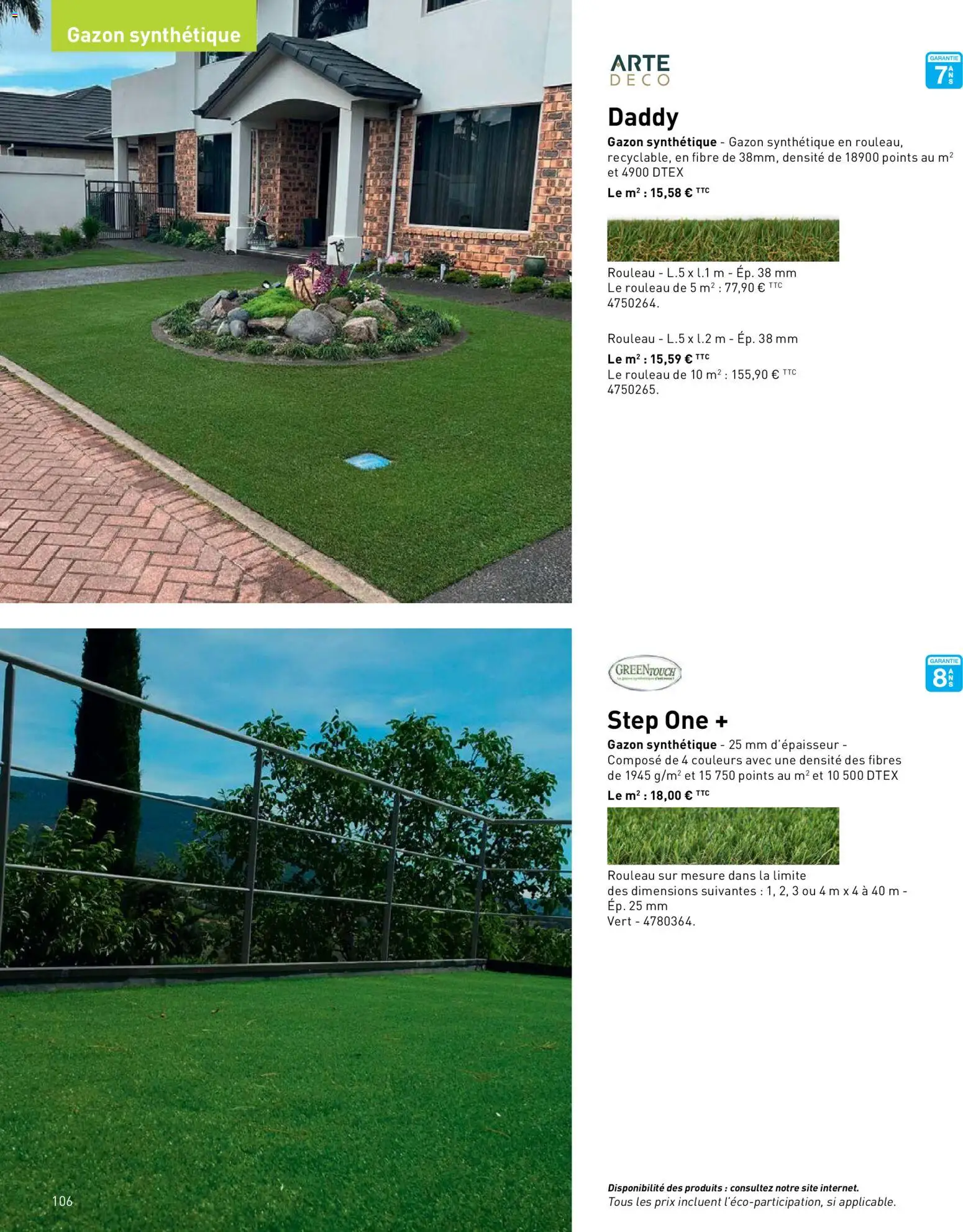 {H1} | Page: 106 | Produits: Rouleau, Gazon synthétique, Gazon
