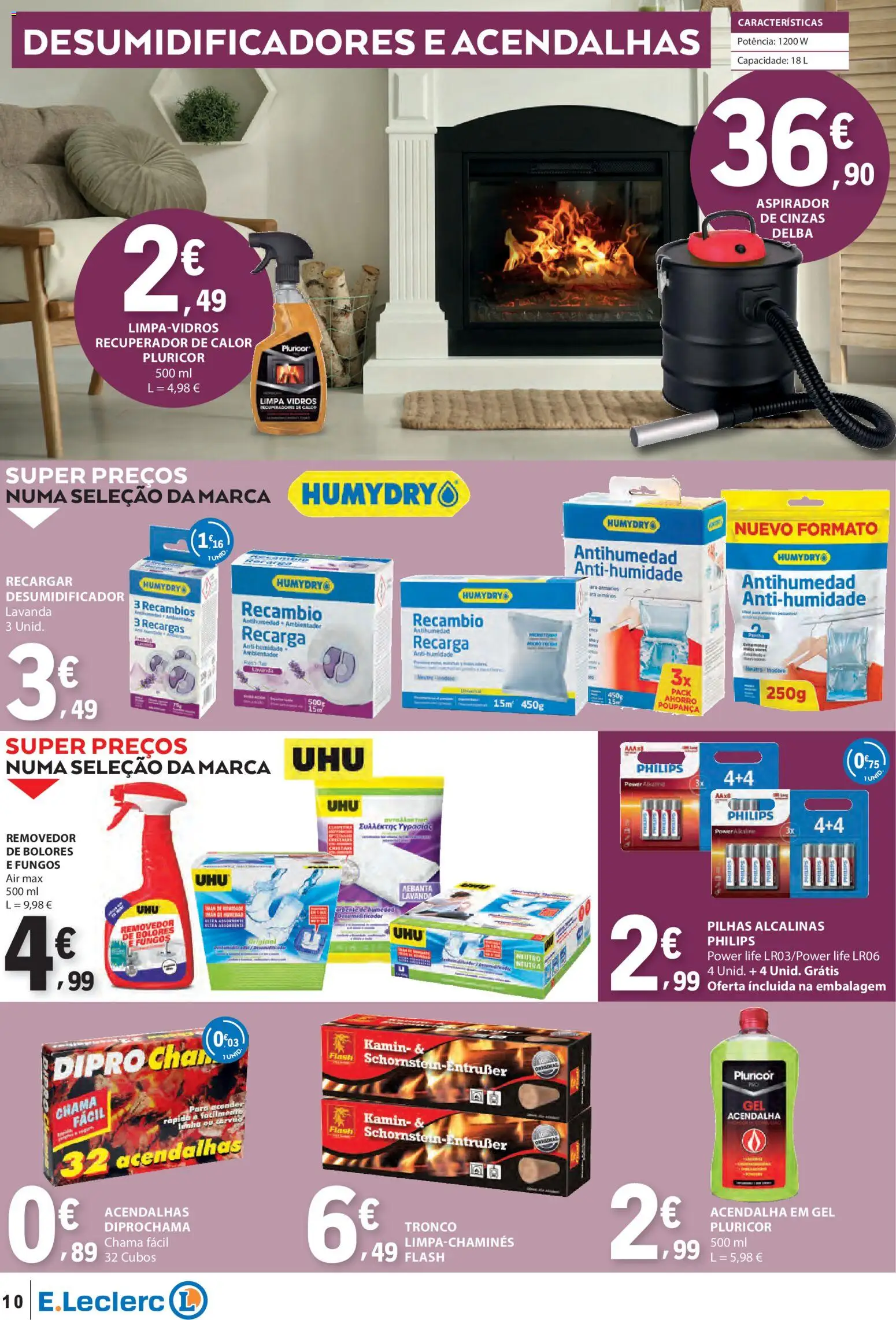 E.Leclerc - Folheto Não Alimentar │ válido de 06.11.2025 | Página: 10 | Produtos: Aspirador de cinzas, Pilhas, Limpa vidros, Desumidificador