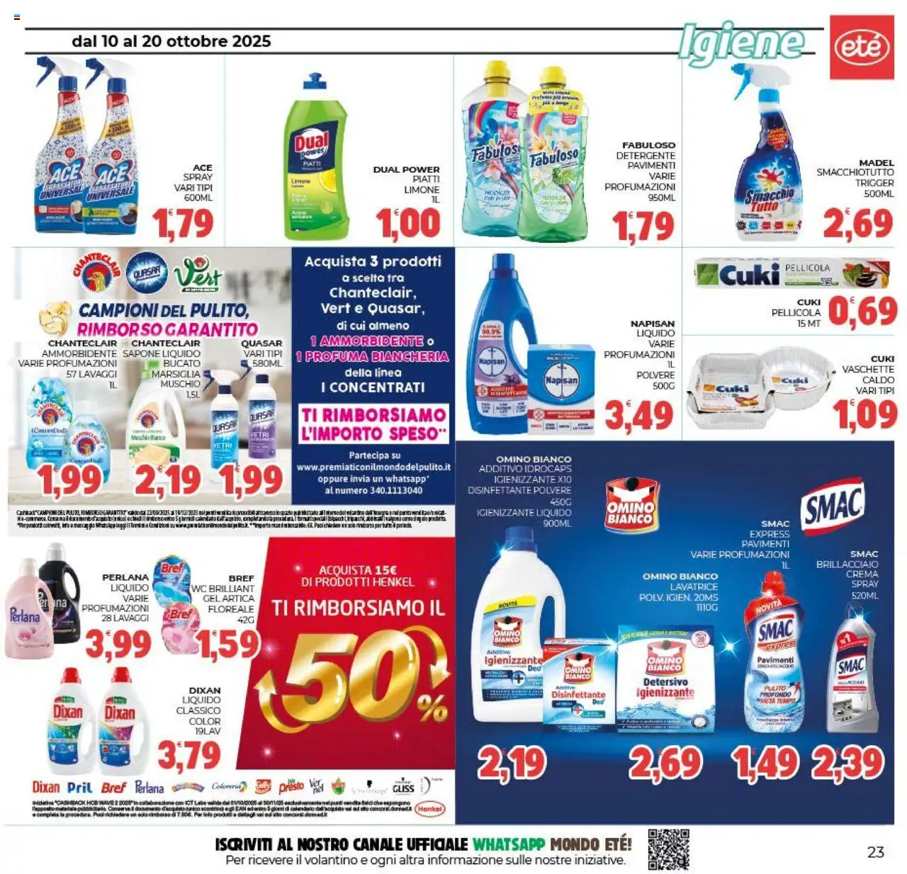 Volantino Eté del 10.10.2025 | Pagina: 23 | Prodotti: Sapone, Ammorbidente, Detergente, Pellicola