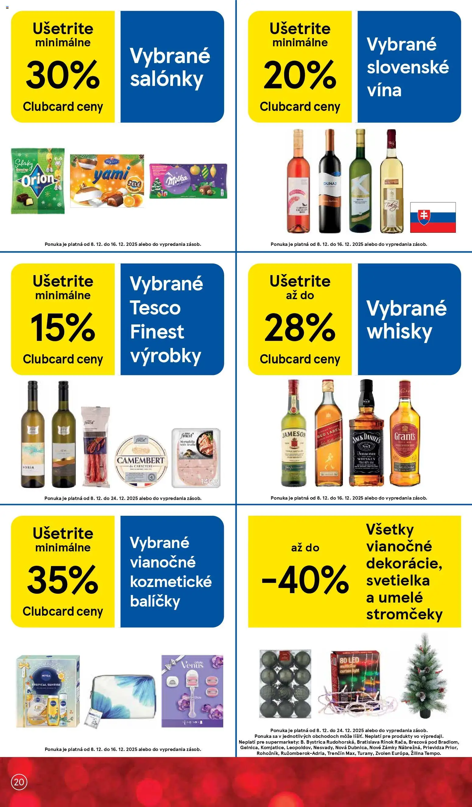Nové Tesco akcie – leták je platný od 08.12.2025 | Strana: 20 | Produkty: Jameson, Nivea, Whisky, Milka
