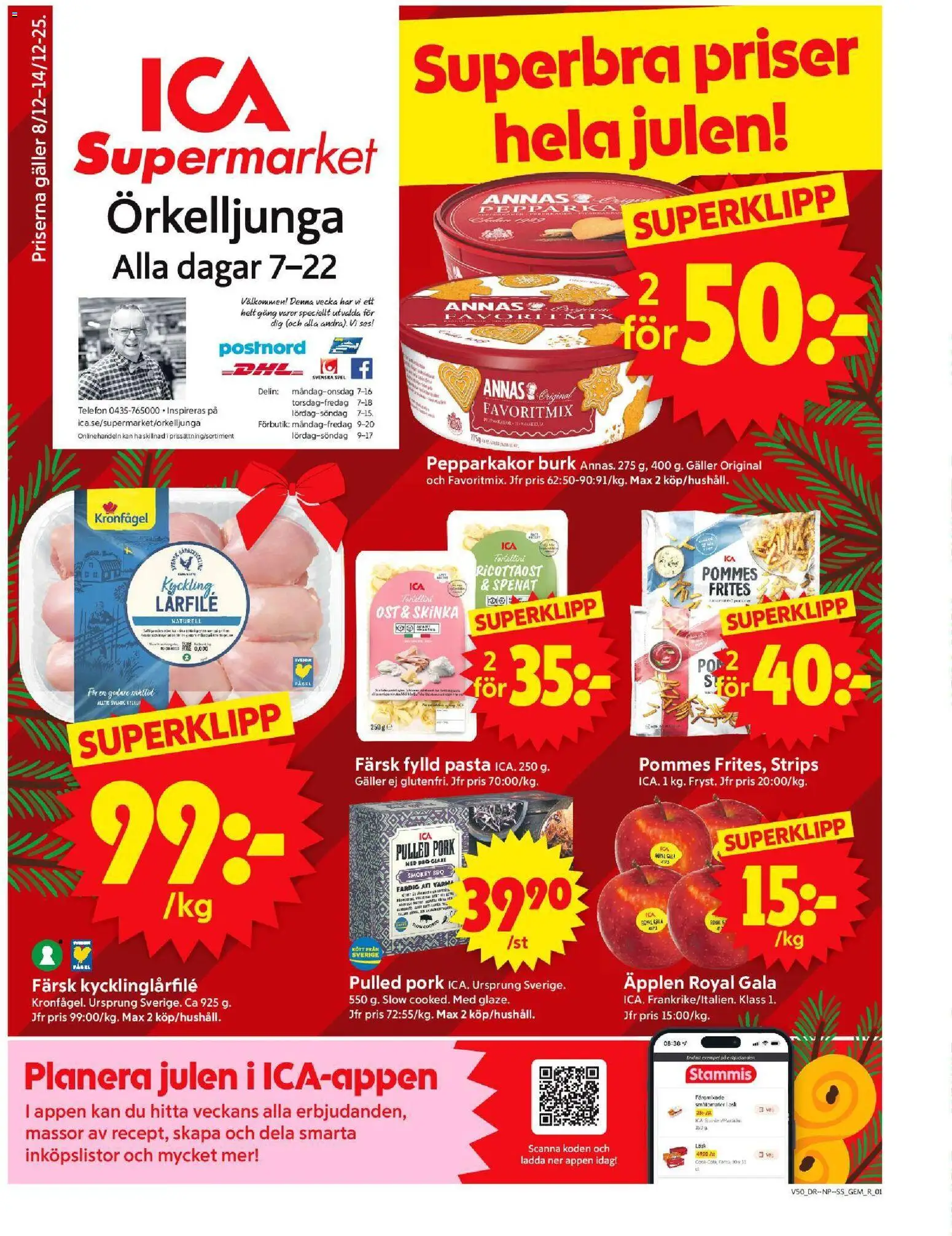 ICA Supermarket reklamblad aktuell från 08.12.2025 | Sida: 1 | Produkter: Spenat, Fanta, Pasta, Spel