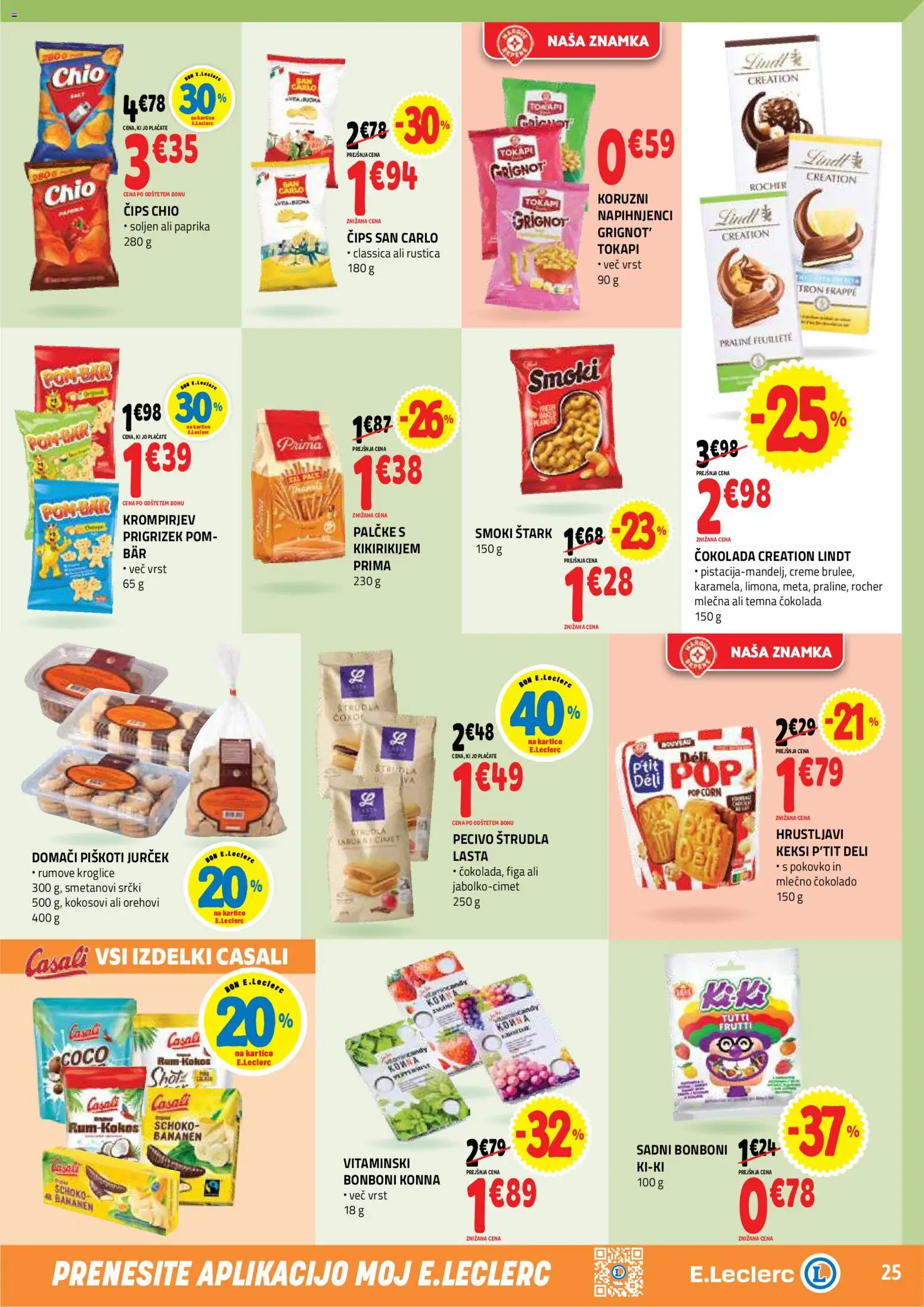 Novi E.leclerc katalog ponudbe – veljaven od 22.04.2026 | Stran: 25 | Izdelki: Keksi, Bonboni, Cips, Piskoti