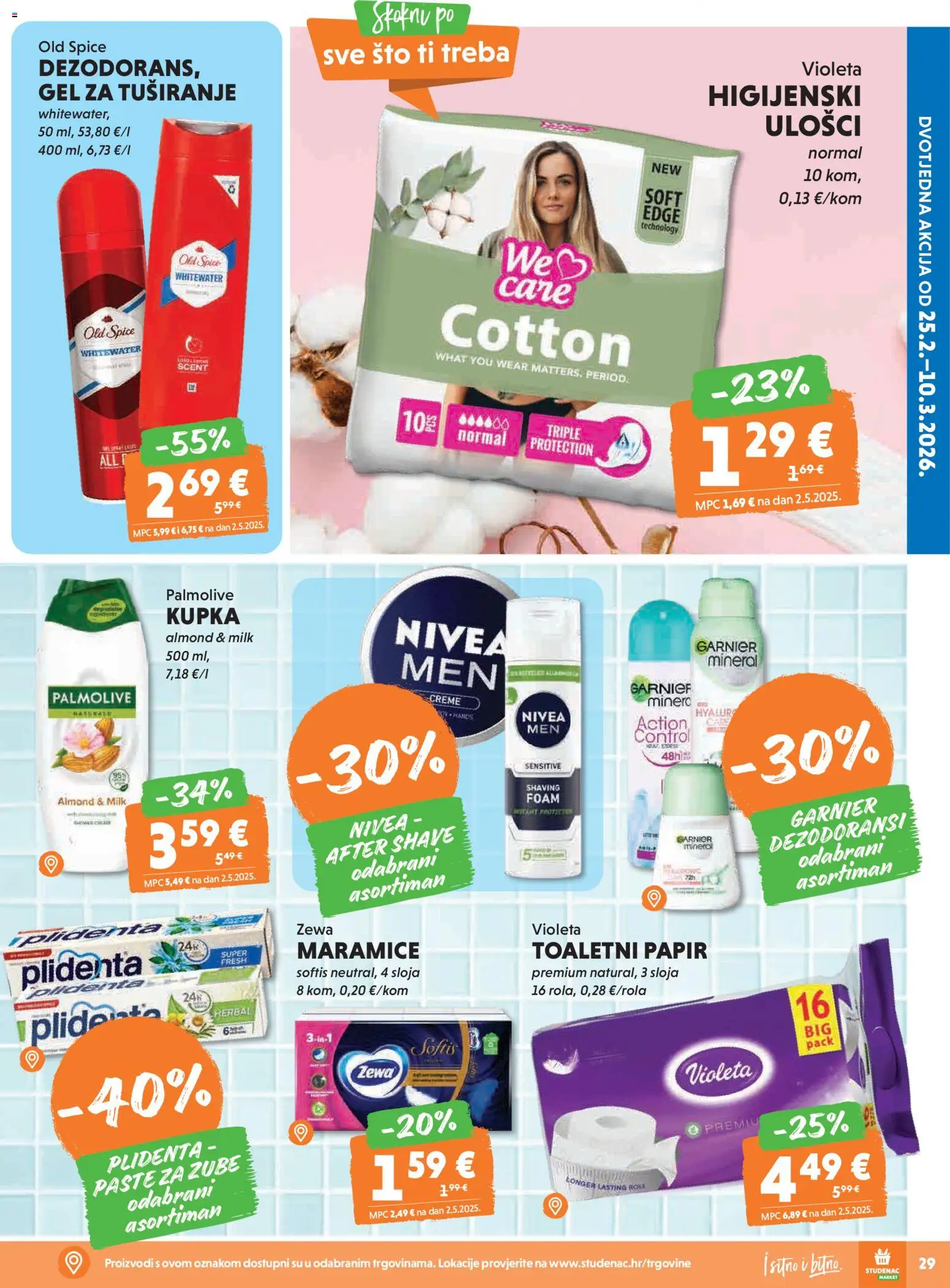 Studenac katalog | vrijedi od 25.02.2026 | Stranica: 29 | Proizvodi: Gel za tuširanje, Toaletni papir, Zewa, Old Spice
