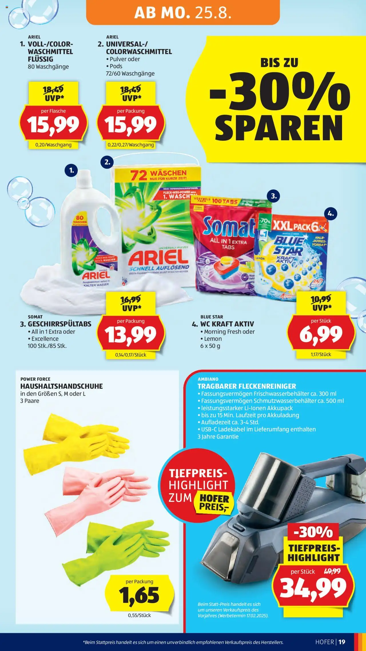Hofer Flugblatt gültig ab 22.08.2025 | Seite: 23 | Produkte: Wasser, Waschmittel