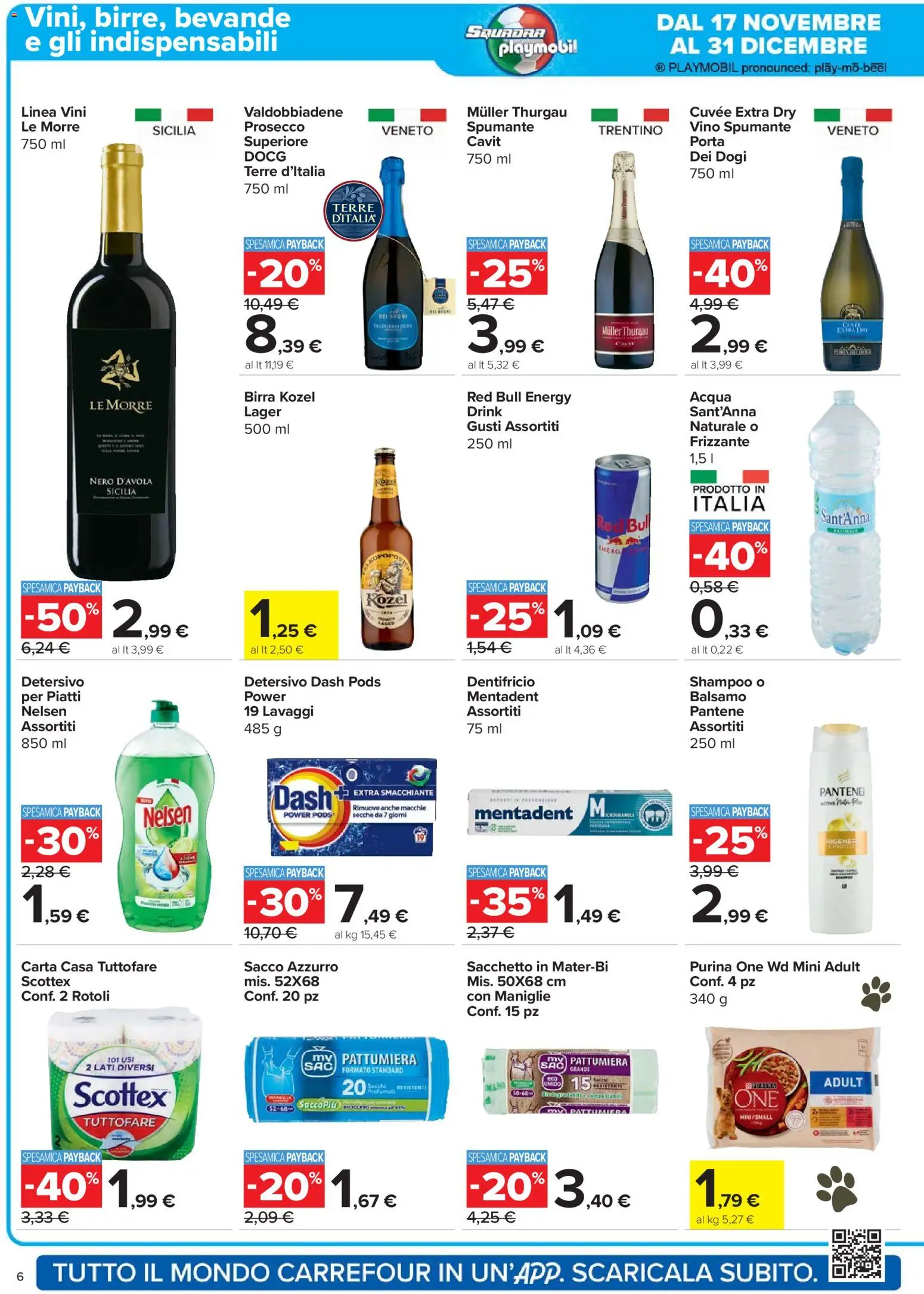 Volantino Carrefour del 20.11.2025 | Pagina: 6 | Prodotti: Dentifricio, Acqua, Spumante, Red Bull