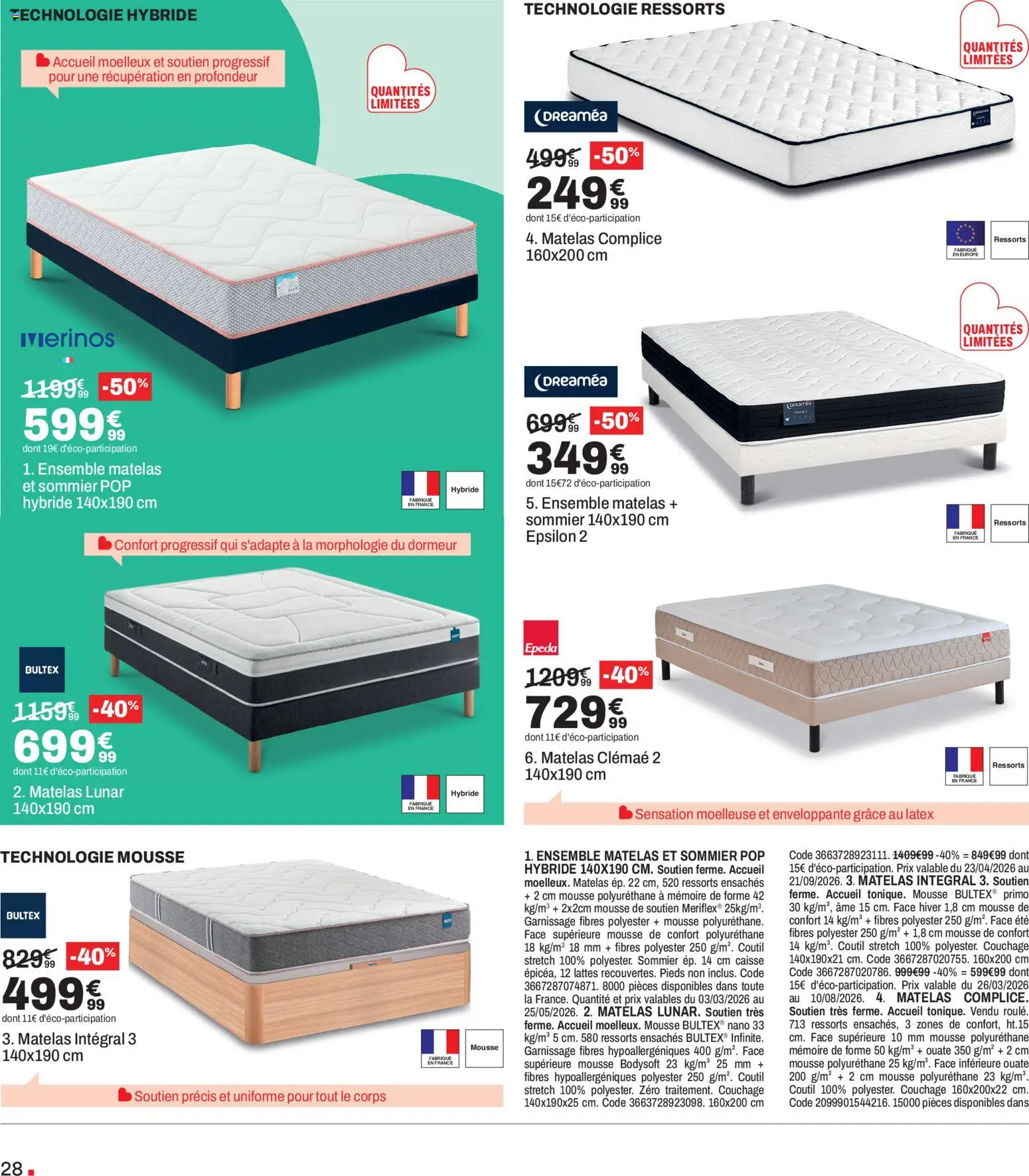 {H1} | Page: 28 | Produits: Mousse, Matelas, Sommier